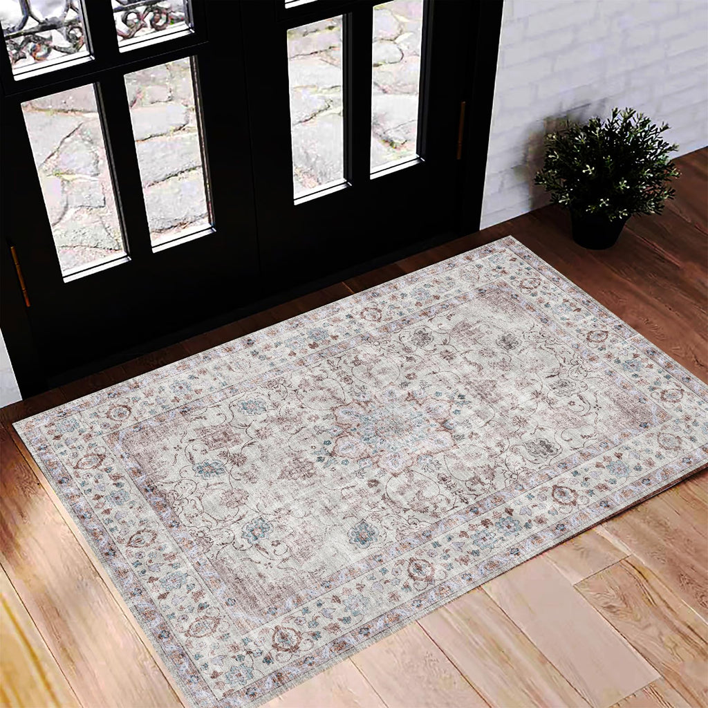 CHAMPLANT 6'x9' Washable Vintage Area Rug Boho Chic Medallion Distressed Design Non-Shedding Easy Care Ideal for High Traffic Areas in Living Room Bedroom Kitchen Office Large Carpet
