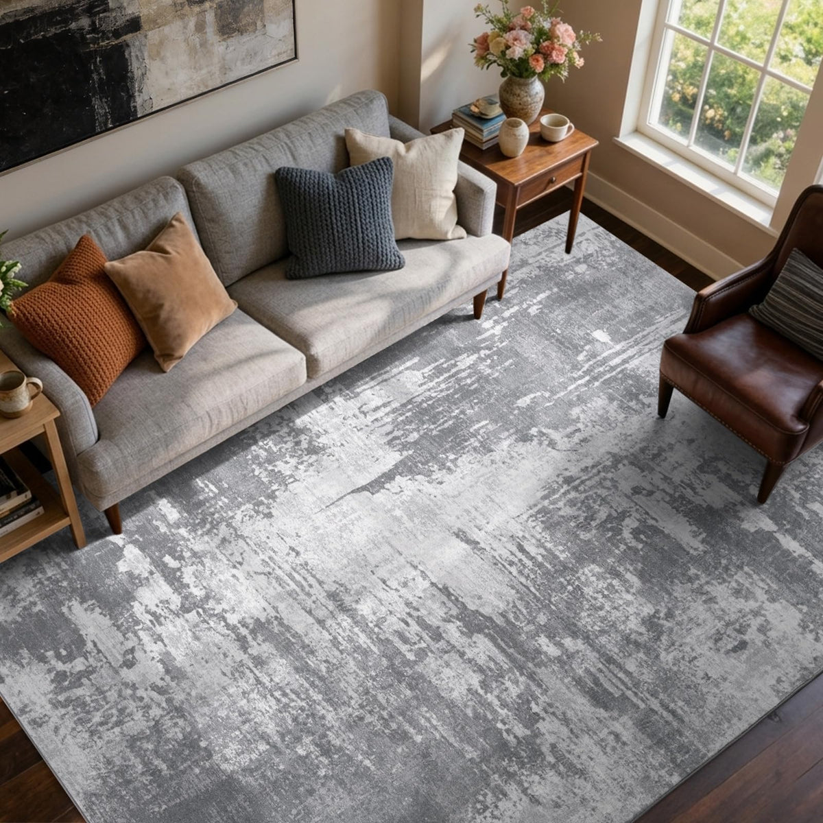 6x9 Ft Large Area Rugs for Living Room, Soft Non-Slip Washable Rugs Modern Abstract Pattern Carpet for Bedroom Indoor Floor Nursery Home Decor (Blue)