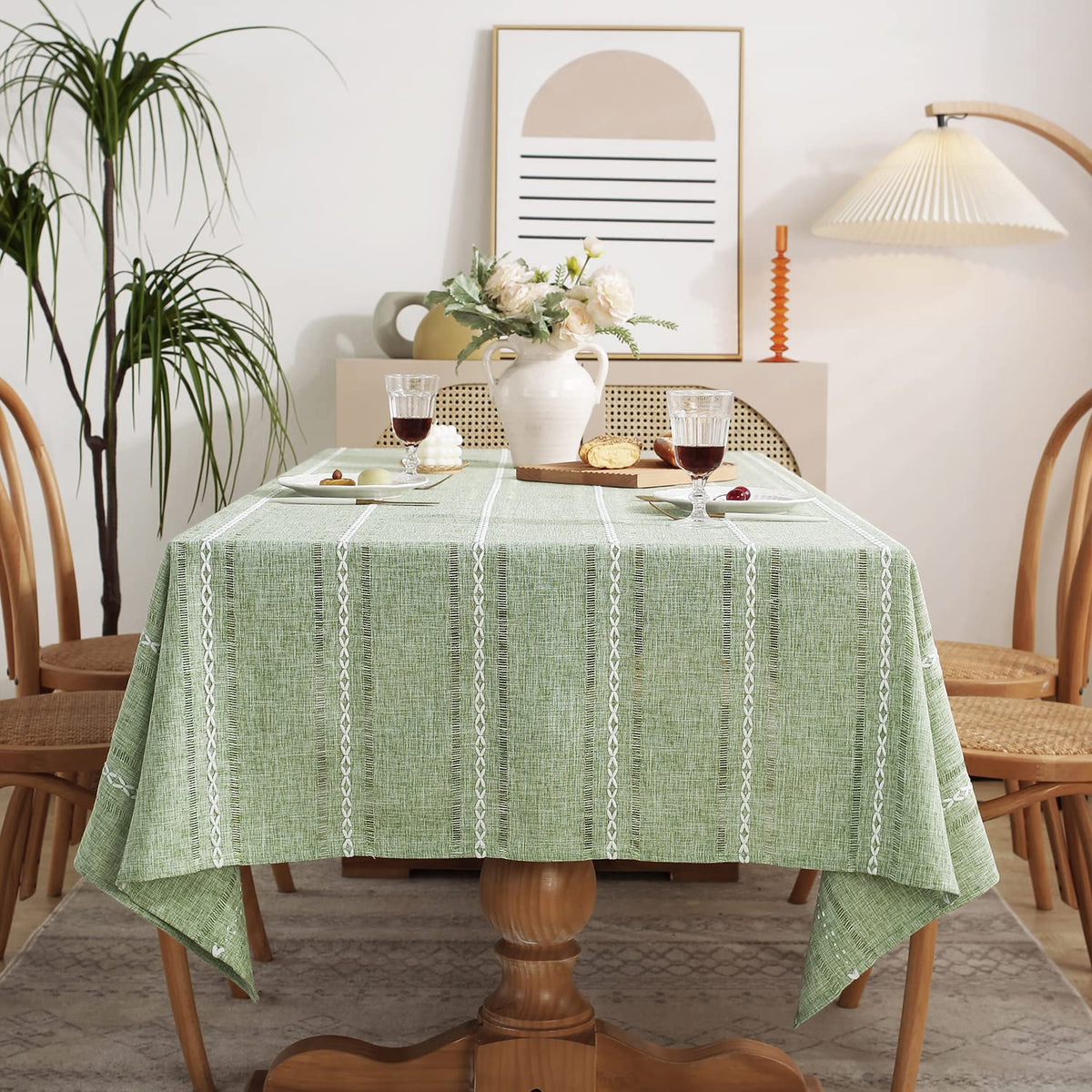 Chassic 60 x 84 inches Farmhouse Style Linen tablecloths, Wrinkle Resistant Washable Dining Room Table Cloths for Rectangle Tables - Hemstitch Light Coffee
