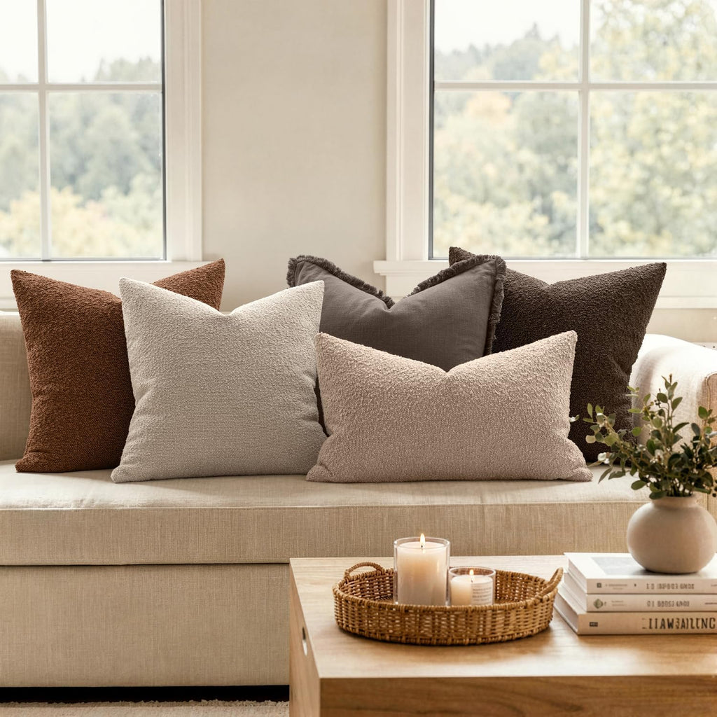 MIULEE 20x20 Decorative Boucle Couch Pillow Covers Brown