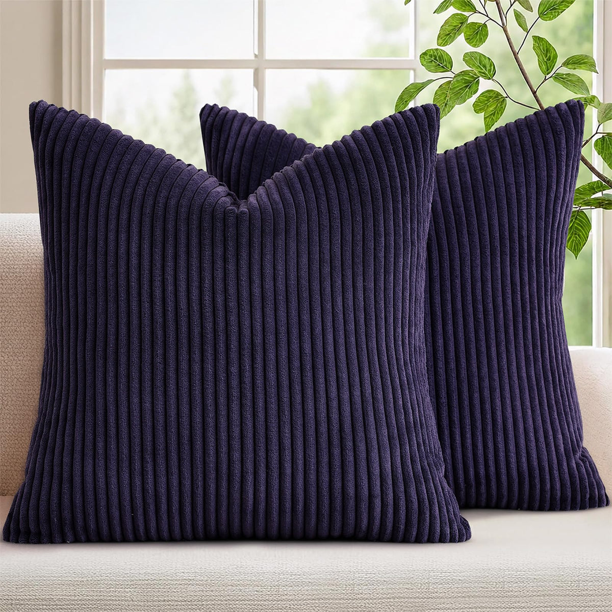 Mecatny Corduroy Fall Throw Pillow Covers 18x18 Set of 2 Olive Green