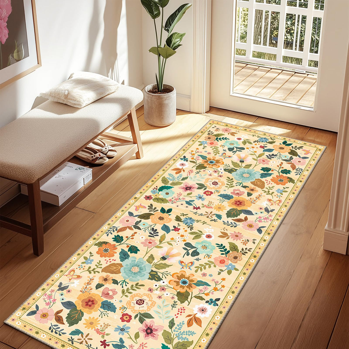 RELEANY Floral Washable 5x7 Area Rugs Black