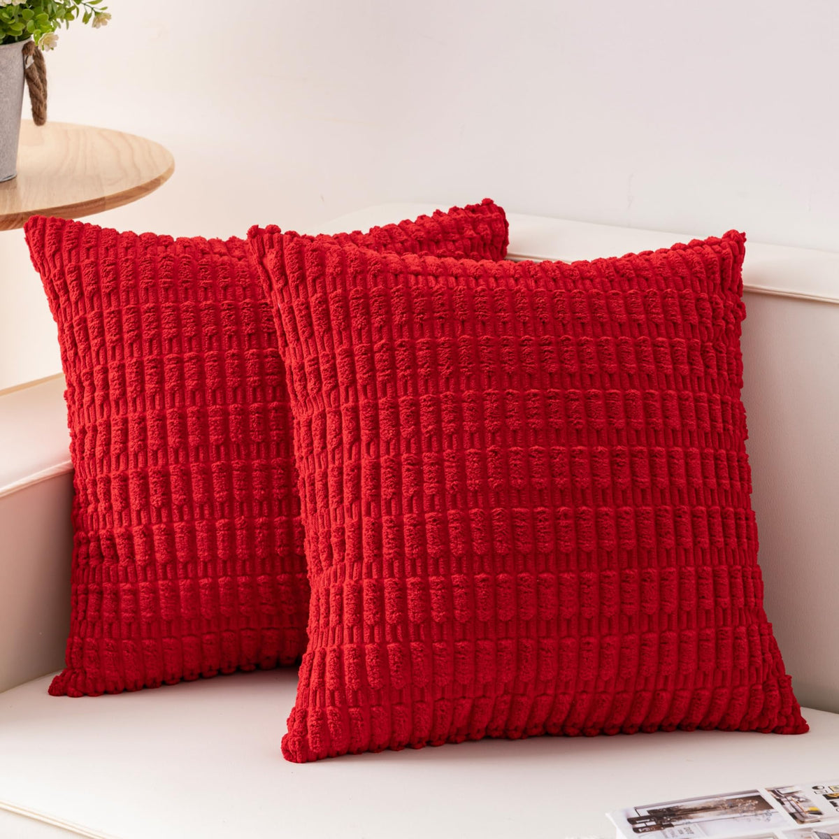 Pack of 2 Corduroy Decorative Throw Pillow Covers 18x18 Inch, Cream White