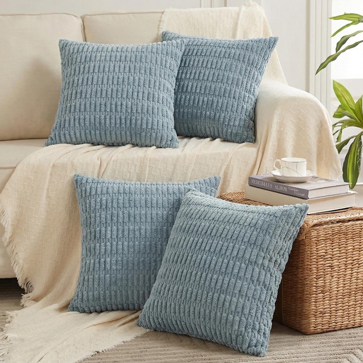 Fancy Homi 4 Packs Decorative Throw Pillow Covers for Living Room Couch Bed, Modern Farmhouse Boho Home Décor Accent Cushion Case, 18" x 18", Neutral