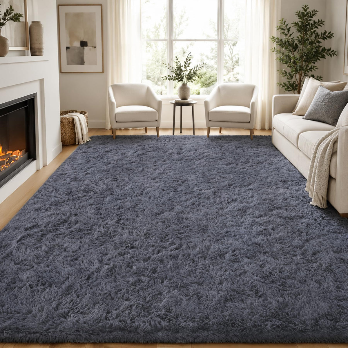 PLHXFR 8x10 Area Rugs Living Room: Fluffy Bedroom Soft Shag Rug Black Grey