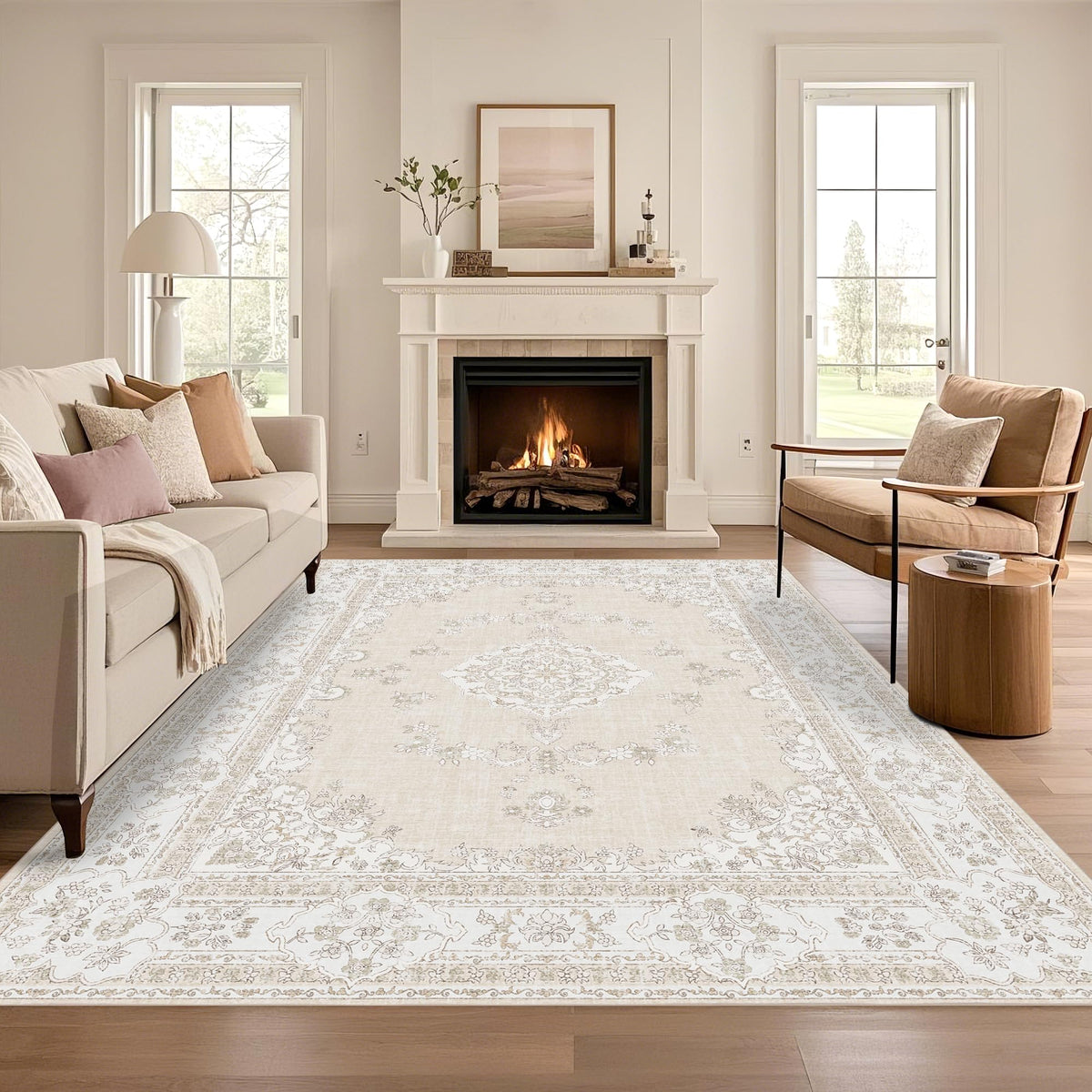 Soft Pink Rug for Girls Room: 5x8 Vintage Washable Carpet Bedroom Nursery