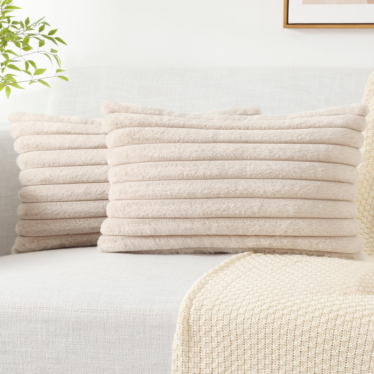 Pallene Faux Fur Decorative Throw Pillow Covers 18x18 Set of 2, Cream White