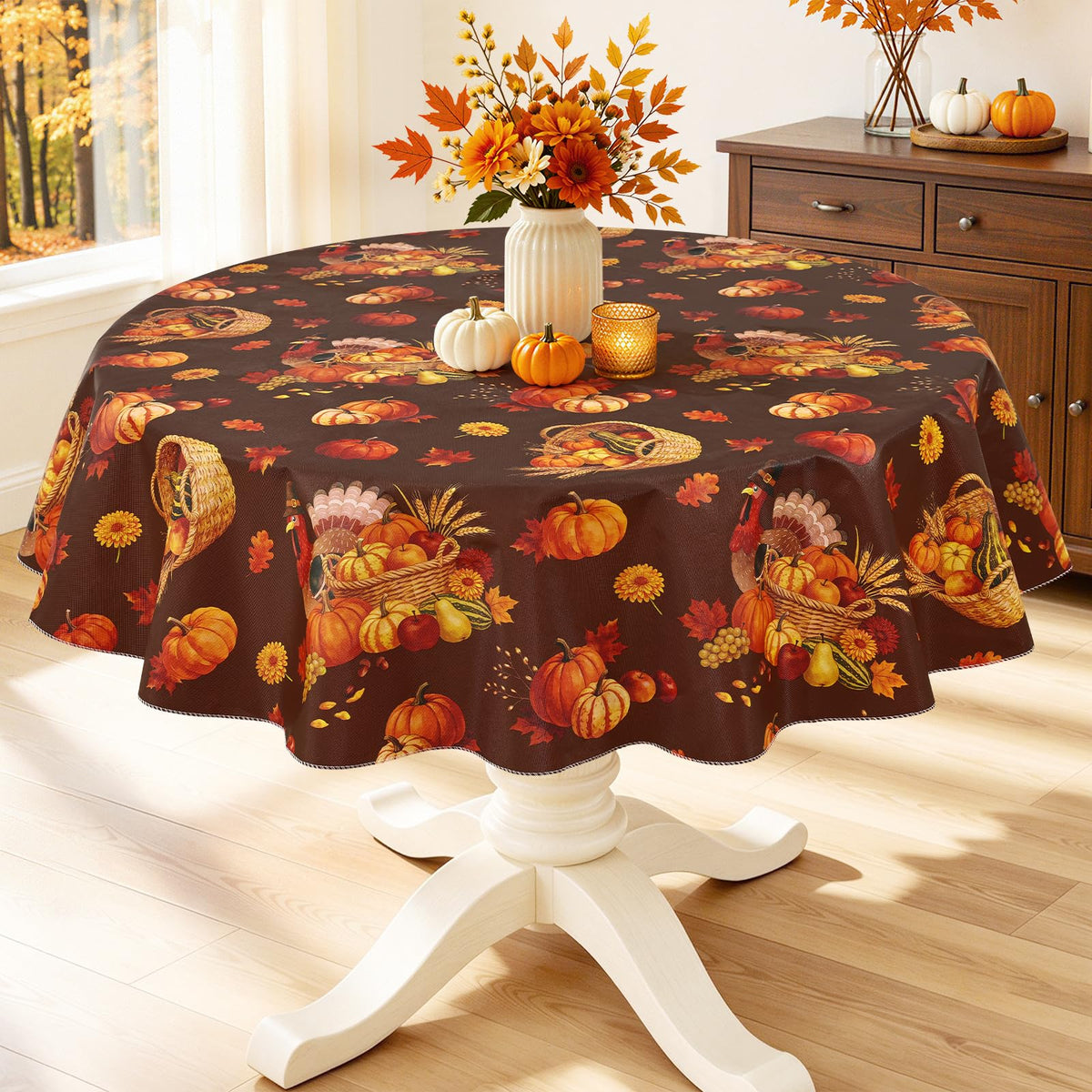 Smiry Picnic Table Cloth, Vinyl Tablecloths with Flannel Backing, 60"x84"