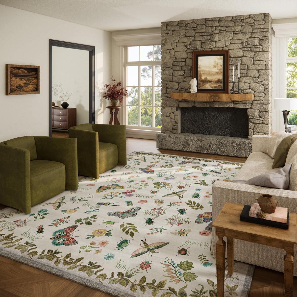 Washable Area Rugs for Living Room: 9x12 Area Rug for Bedroom Vintage Stain Resistant Non Slip Low Pile Lightweight Soft Carpet for Kitchen Dining Room Farmhouse Kids Room Nursery