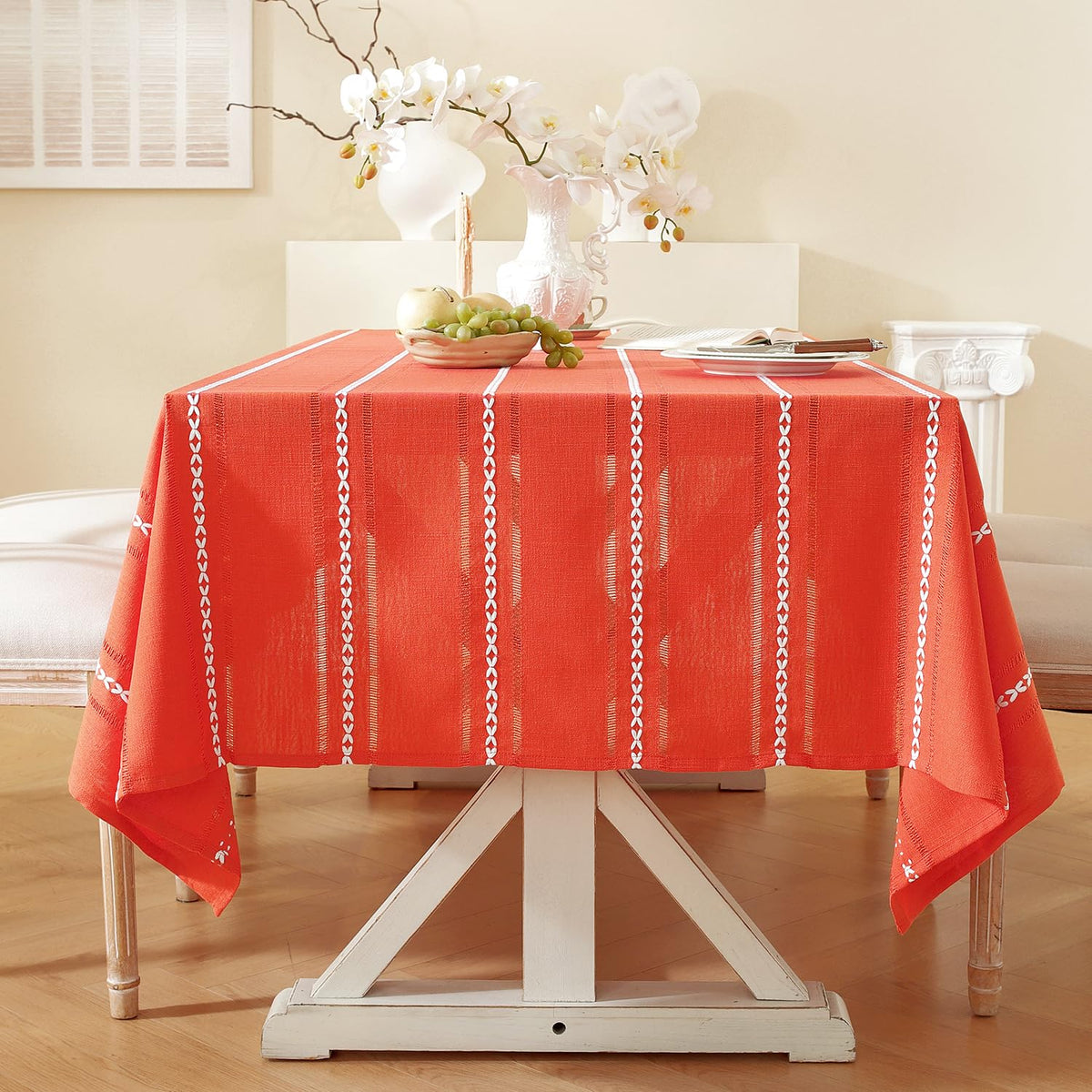 Chassic 60 x 84 inches Farmhouse Style Linen tablecloths, Wrinkle Resistant Washable Dining Room Table Cloths for Rectangle Tables - Hemstitch Light Coffee