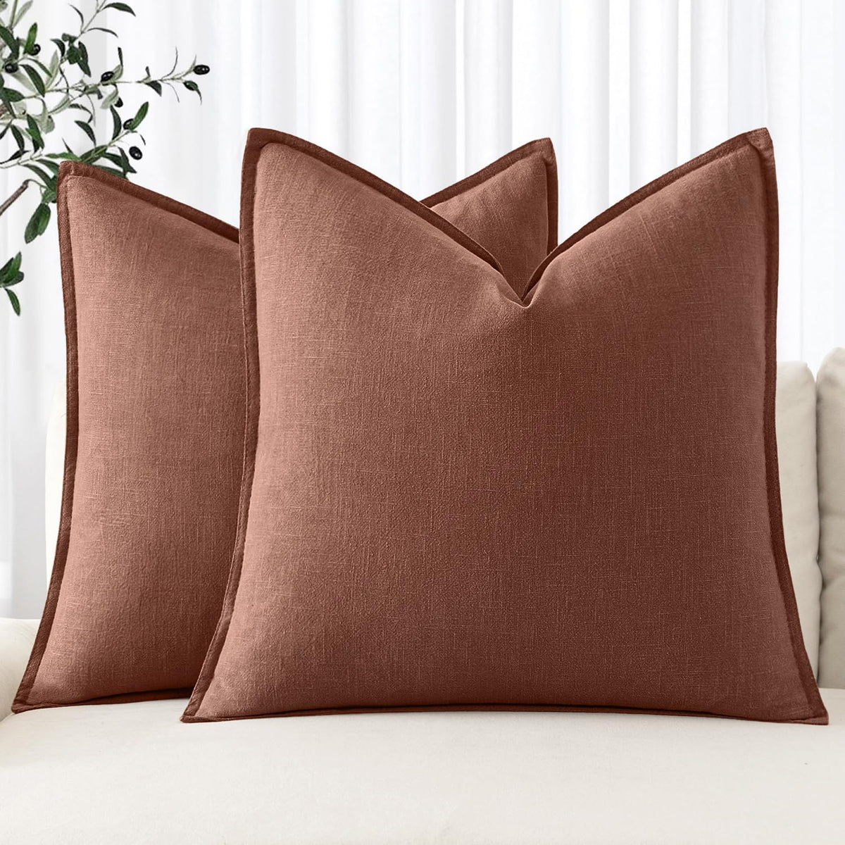 MIULEE Decorative Linen Euro Sham Pillow Covers 24x24 Natural Beige