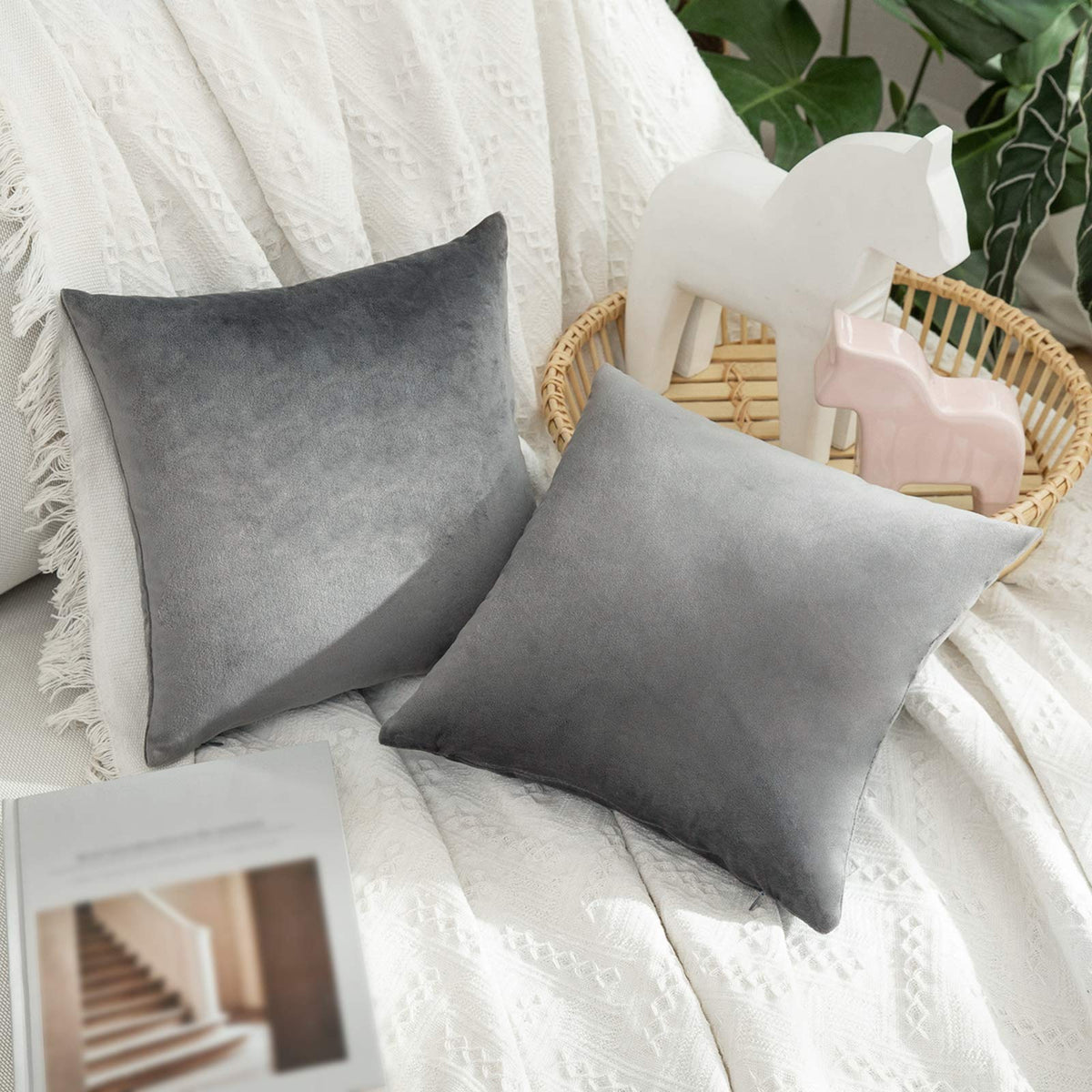 MIULEE Velvet Throw Pillow Covers 18x18 Inch Pack of 2 Dark Blue