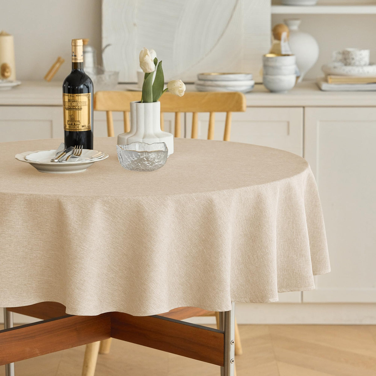 Decorelia Sage Green Linen Textured Tablecloth Rectangular 52 x70 Inch
