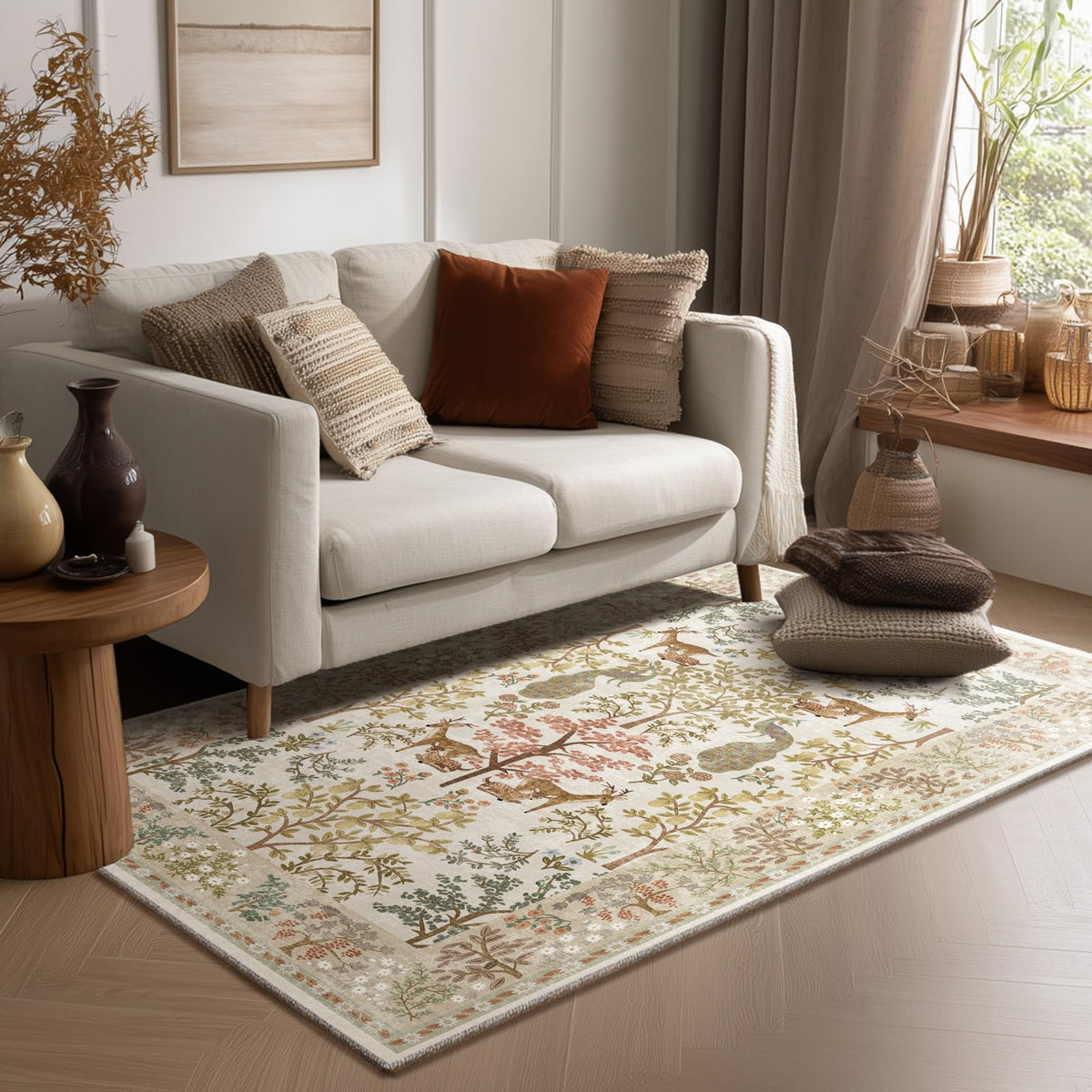 Washable Area Rugs for Living Room: 9x12 Area Rug for Bedroom Vintage Stain Resistant Non Slip Low Pile Lightweight Soft Carpet for Kitchen Dining Room Farmhouse Kids Room Nursery