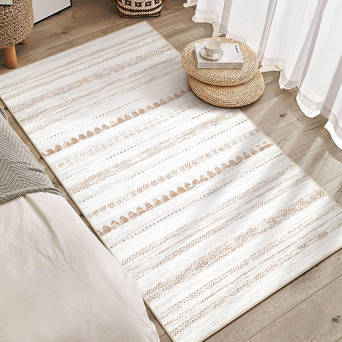 Nakagishi Boho 5x7 Area Rug Living Room Rugs Machine Washable Beige/Brown
