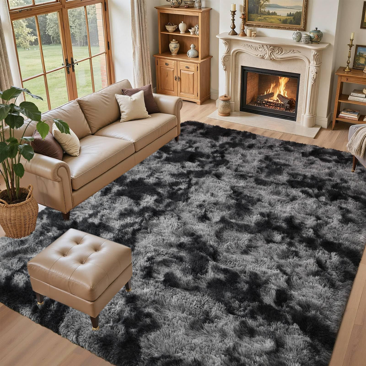 5x7 Black Area Rugs for Living Room, Large Fluffy Shag Bedroom Rugs Non-Slip, Ultra Soft Plush Carpet for Nursery Kids PlayRoom Dorm Office Indoor Modern Carpets