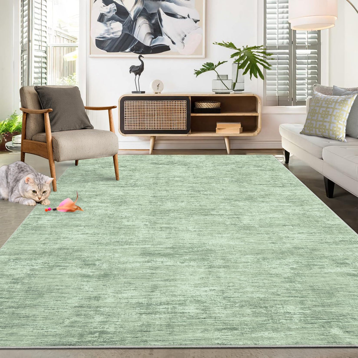 RUGSREAL Bedroom Area Rug 4x6 Modern Abstract Area Rug Stain Resistant Small Living Room Rug Contemporary Dining Room Rug Non-Slip Solid Rug Aesthetic Accent Floor Carpet for Kitchen Office, Dark Grey