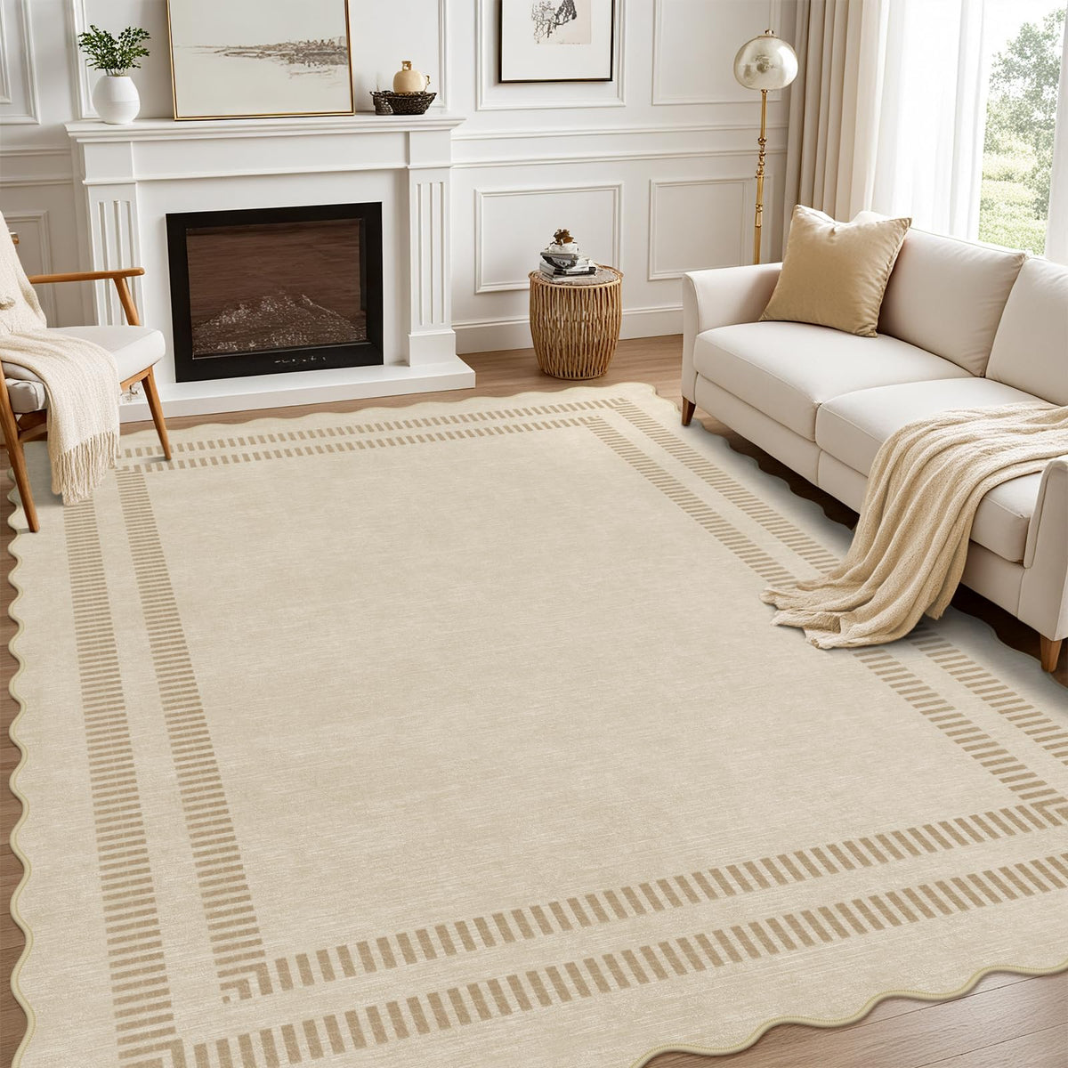 Area Rugs 5x7 Living Room Washable Modern Rug, Neutral Beige Soft Non Slip Rugs Ultra-Thin Indoor Carpet for Bedroom Dining Room Nursery Home Office