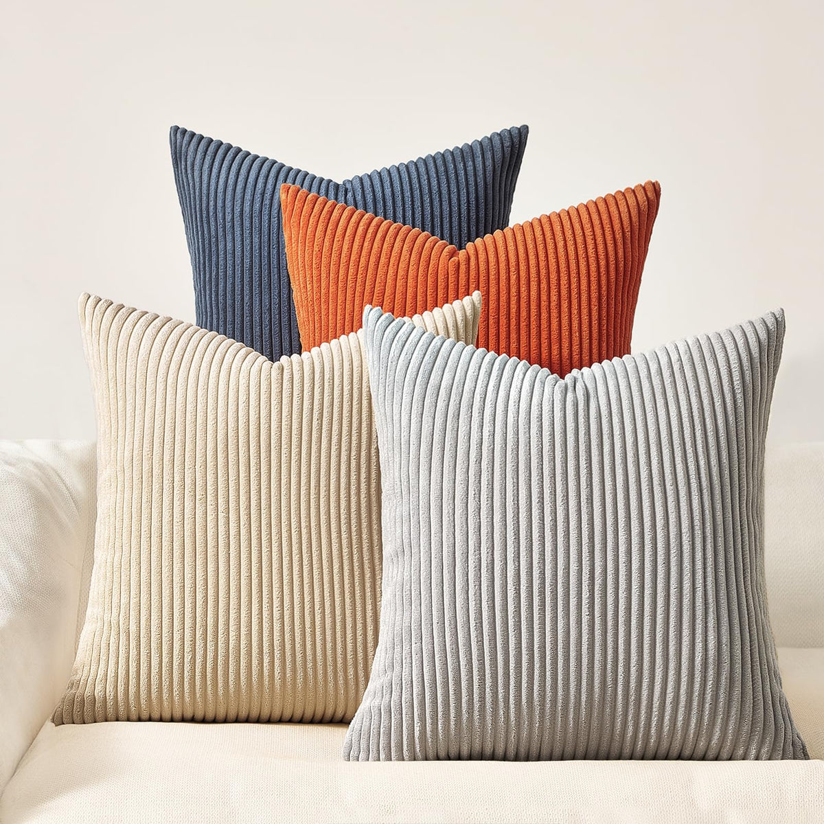 Topfinel Fall Burnt Orange Decorative Throw Pillows Covers 18x18 Inch Set of 4,Yellow Green Gradient Series Corduroy Striped Square Pillow Case,Western Modern Cushion Cover for Couch Sofa Bedroom