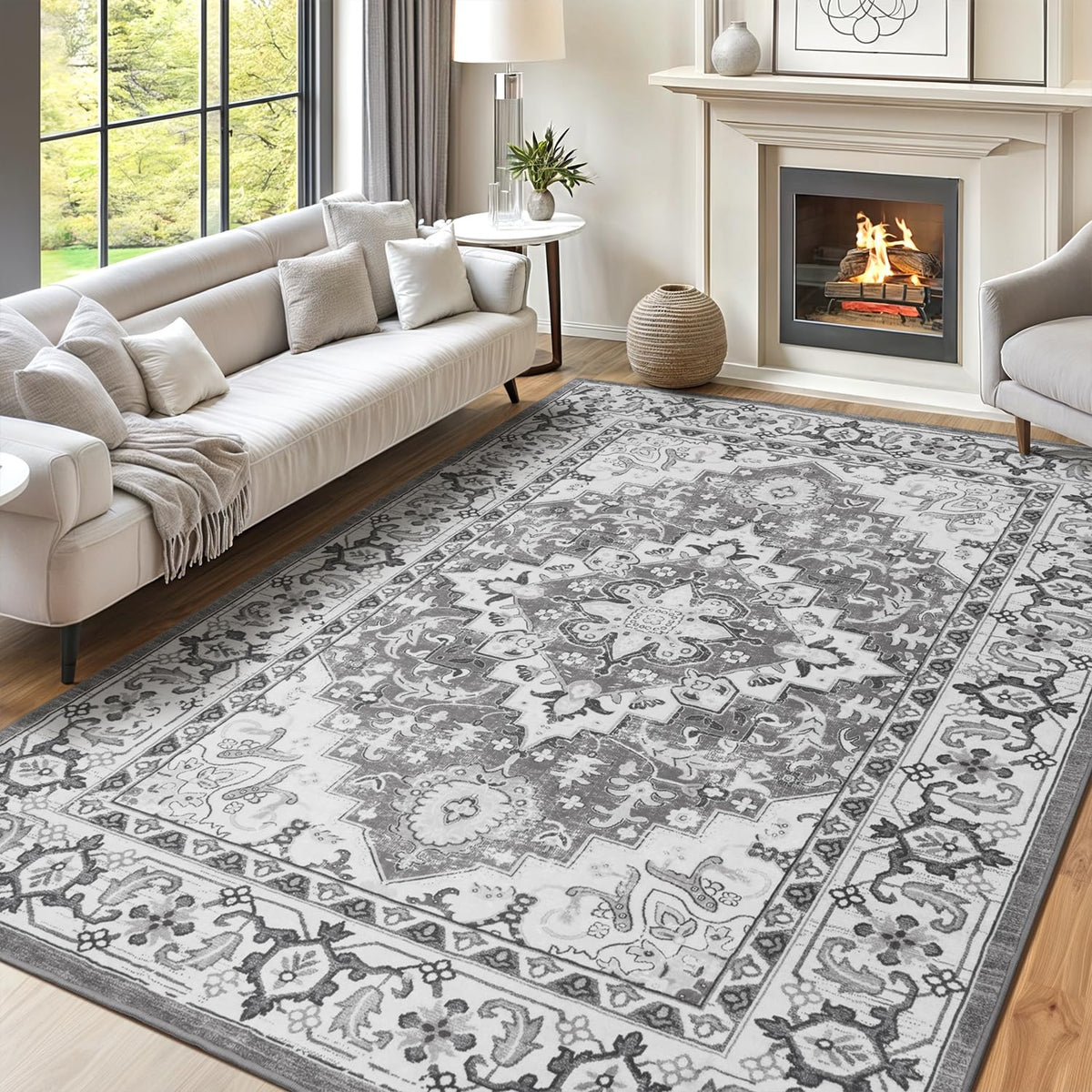 Lofus 5x7 Area Rugs for Living Room Bedroom, Soft Boho Carpet Floral Brown