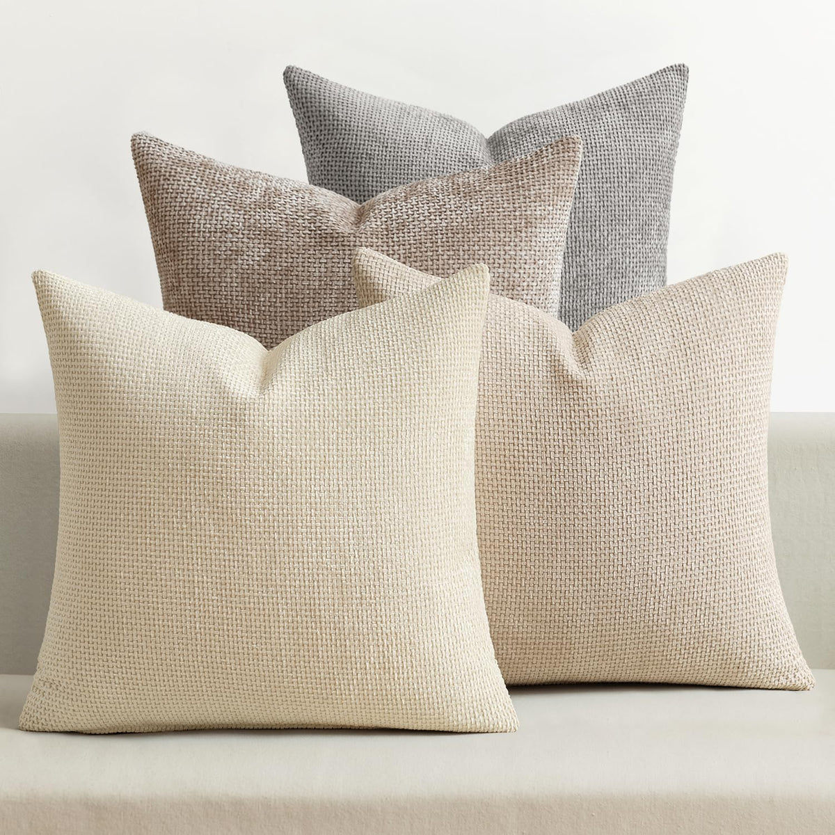 MIULEE Soft Decorative Chenille Pillow Covers Neutral 18x18 Pack of 4