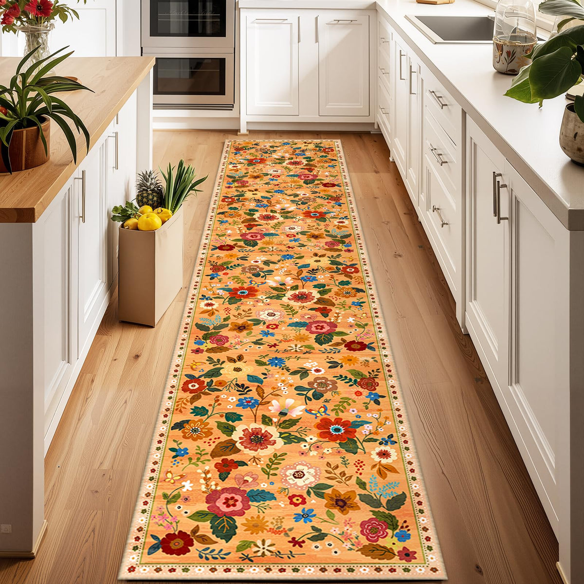 RELEANY Floral Washable 5x7 Area Rugs Black