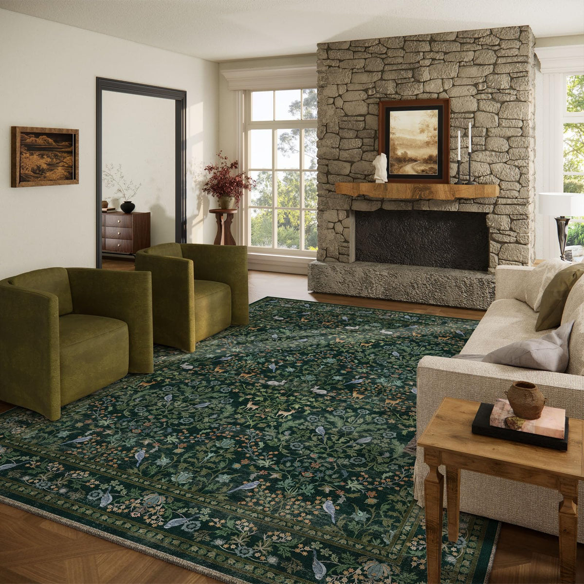 Washable Area Rugs for Living Room: 9x12 Area Rug for Bedroom Vintage Stain Resistant Non Slip Low Pile Lightweight Soft Carpet for Kitchen Dining Room Farmhouse Kids Room Nursery