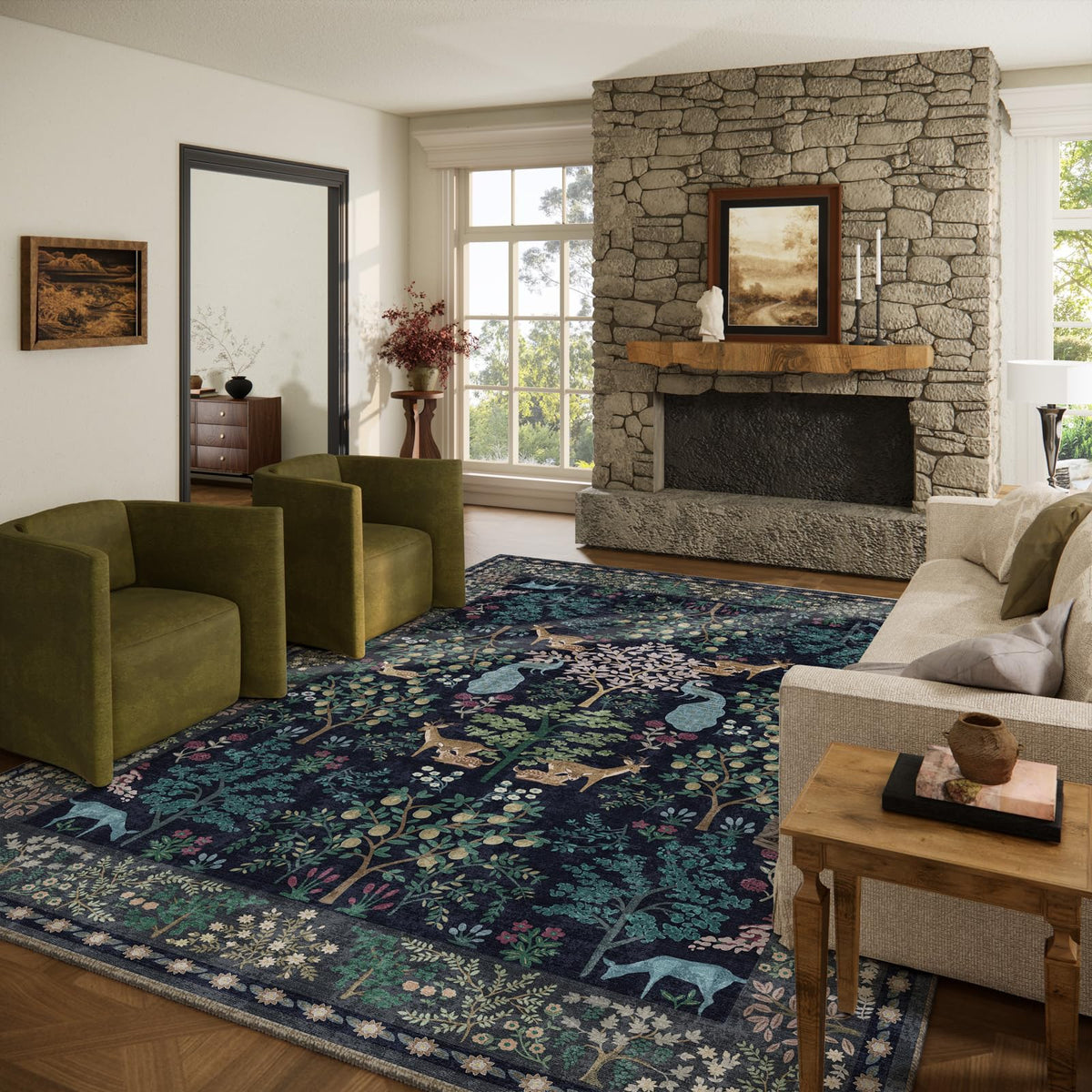Washable Area Rugs for Living Room: 9x12 Area Rug for Bedroom Vintage Stain Resistant Non Slip Low Pile Lightweight Soft Carpet for Kitchen Dining Room Farmhouse Kids Room Nursery