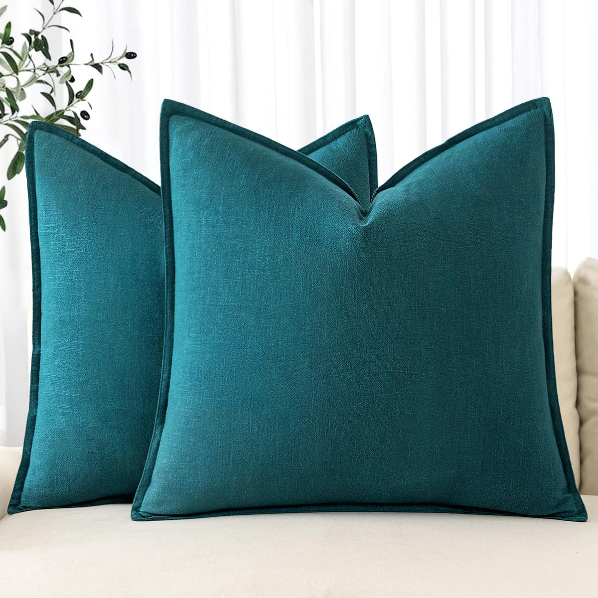 MIULEE Decorative Linen Euro Sham Pillow Covers 24x24 Natural Beige