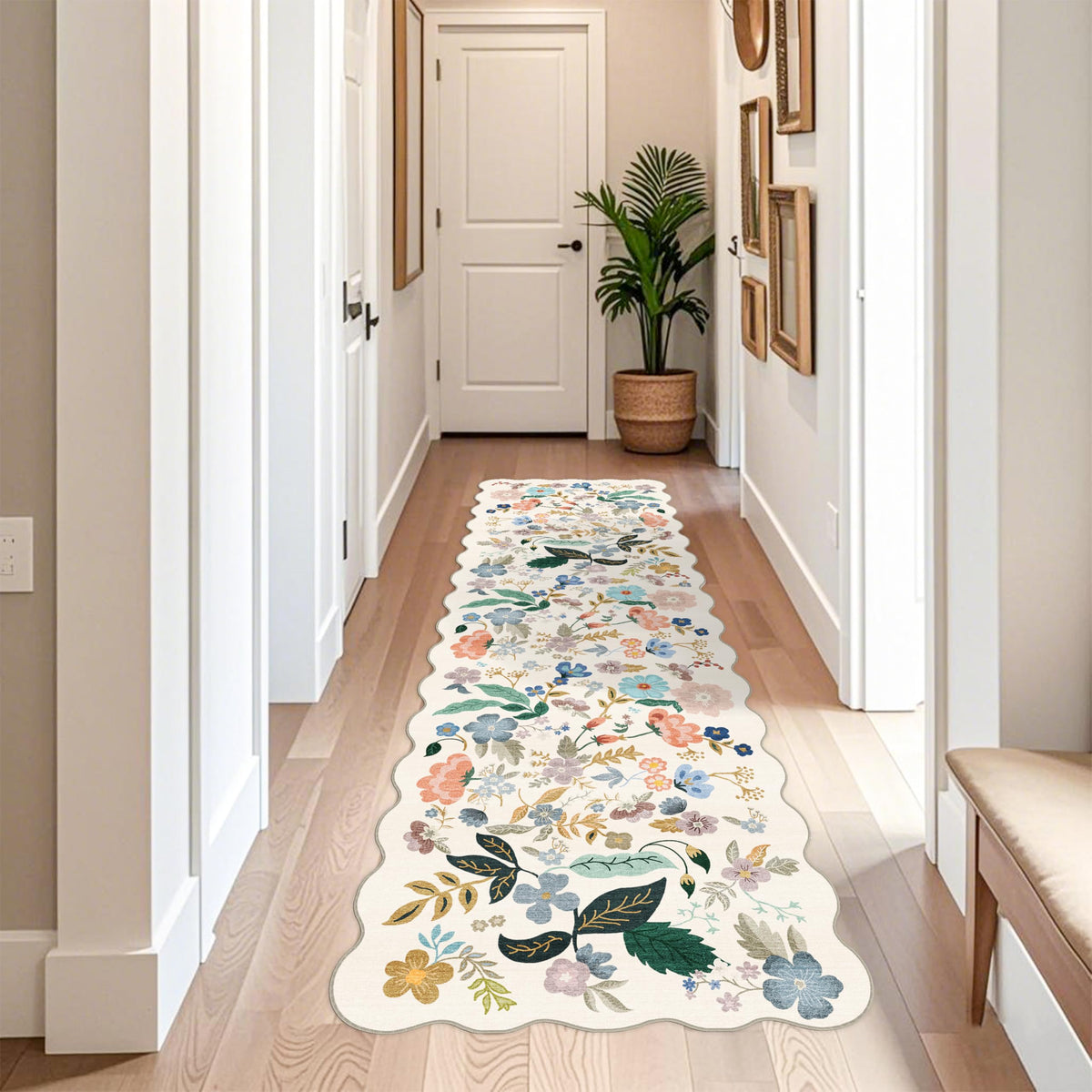 Hallway Washable Runner Rug - 2x10 Kitchen Rugs Entryway Rug Runner Vintage Soft Floor Mat Non Slip Indoor Farmhouse Carpet for Bathroom Living Room Bedroom (2 X 10, Beige)