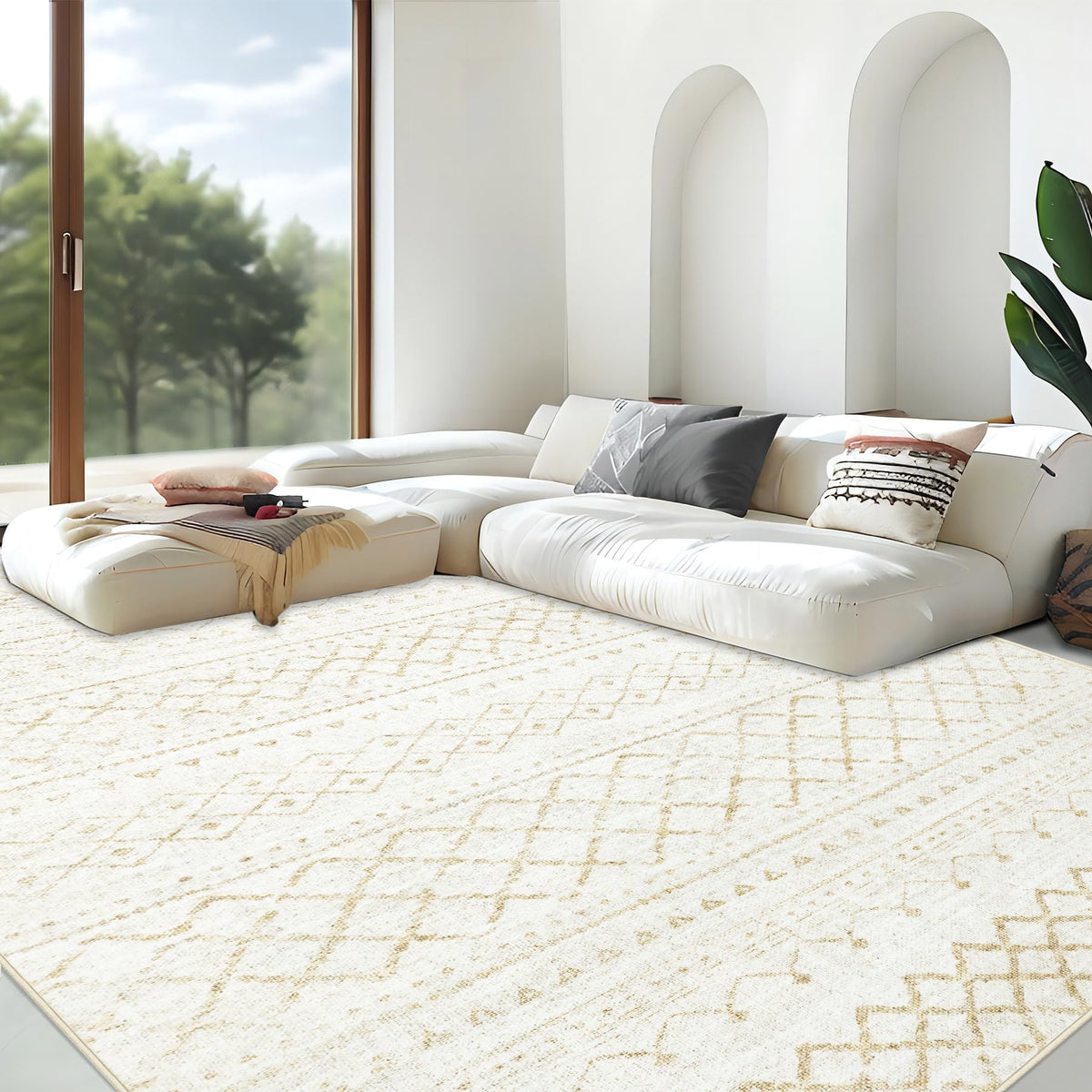 Area Rug for Living Room 6x9: Large Washable Boho Moroccan Rugs Geometric Neutral Rug, Non-Slip Foldable Morden Farmhouse Indoor Floor Carpet for Bedroom Dining Table Home(Brown Green,6'x9')