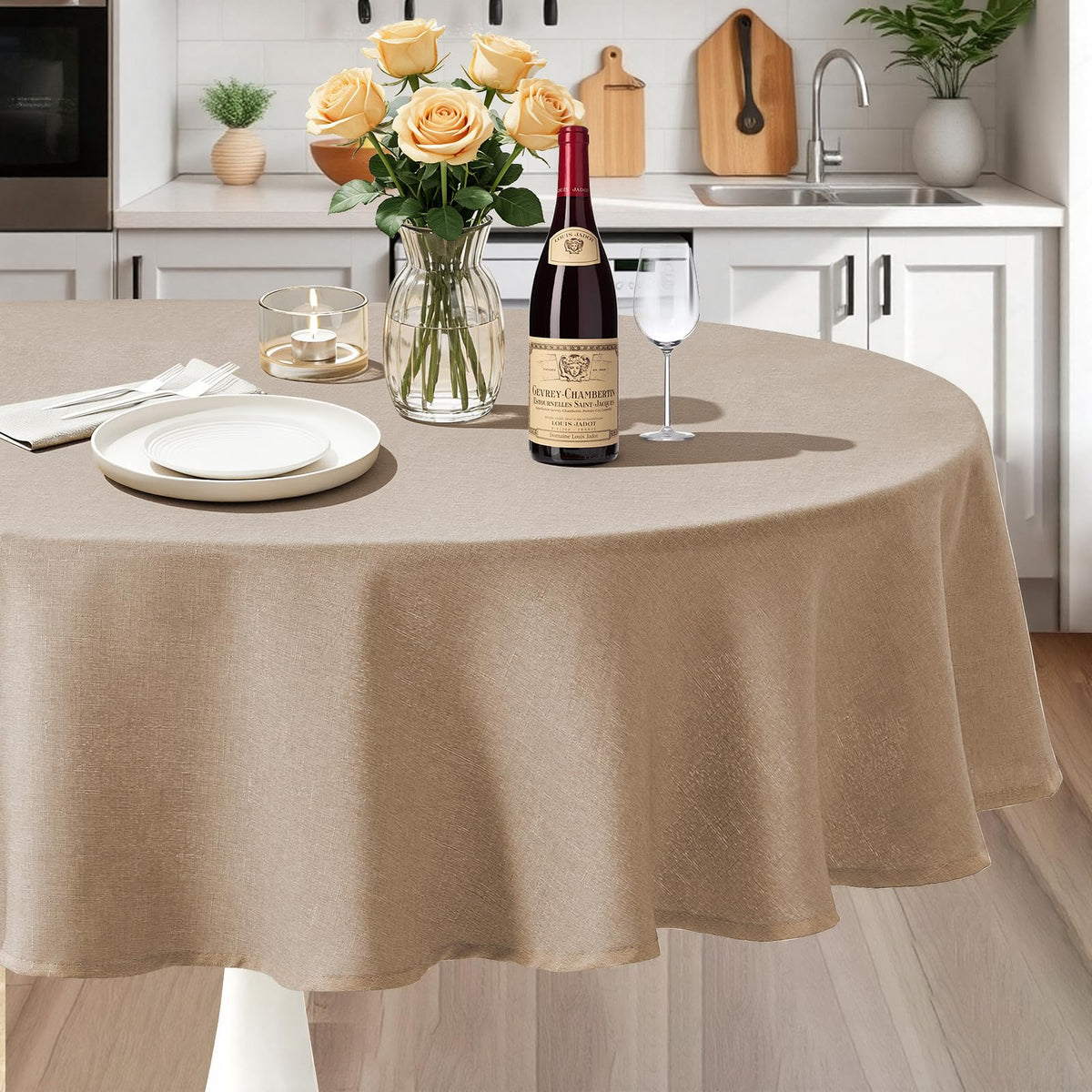 IVAPUPU Textured Linen Rectangle Table Cloth, Sage Green, 52 x 70 Inch