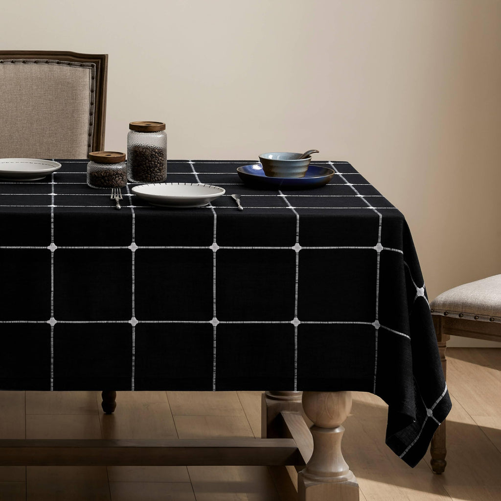 ZeeMart Grid Embroidered Rectangle Hemmed Tablecloths 60x120in, Blue