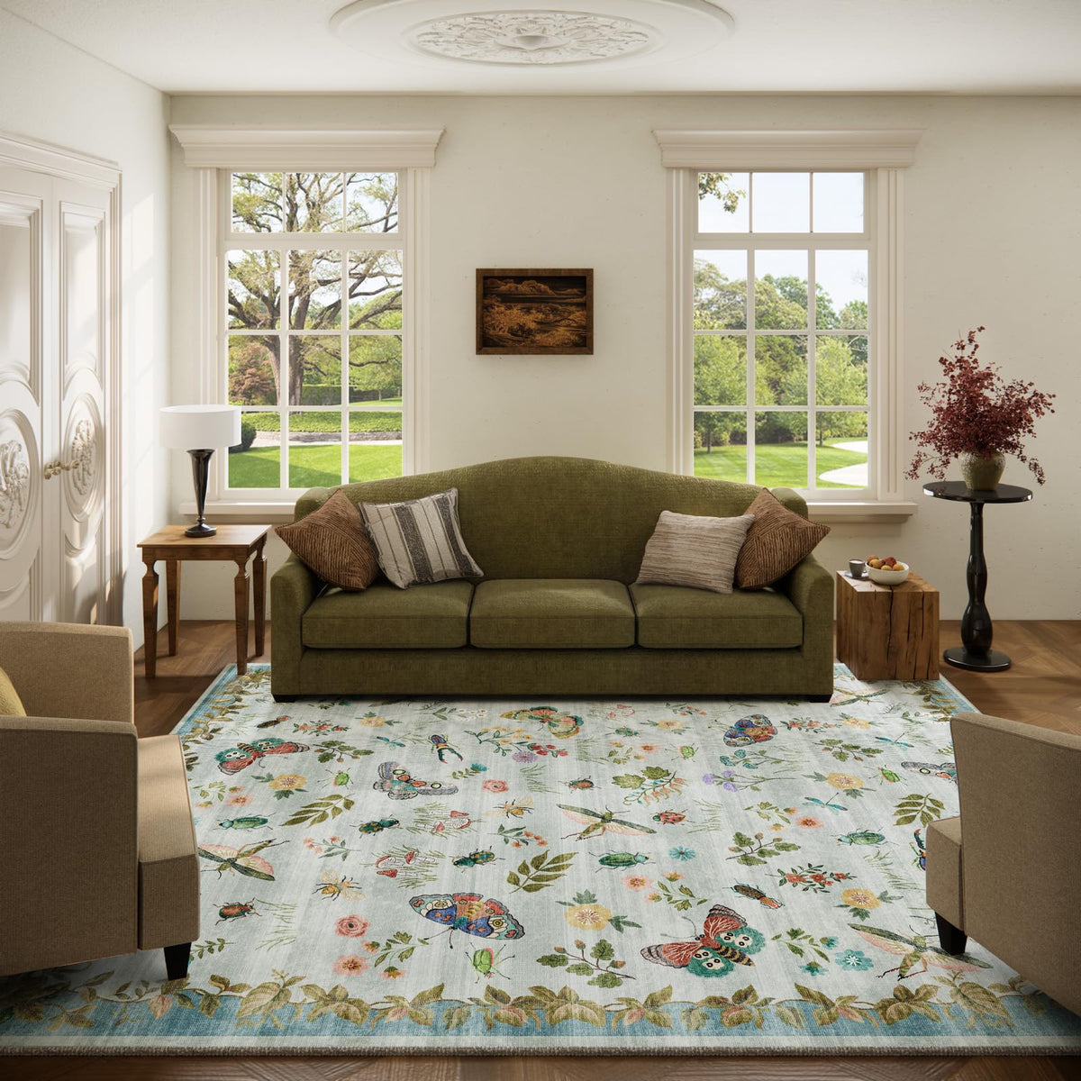 Washable Area Rugs for Living Room: 9x12 Area Rug for Bedroom Vintage Stain Resistant Non Slip Low Pile Lightweight Soft Carpet for Kitchen Dining Room Farmhouse Kids Room Nursery