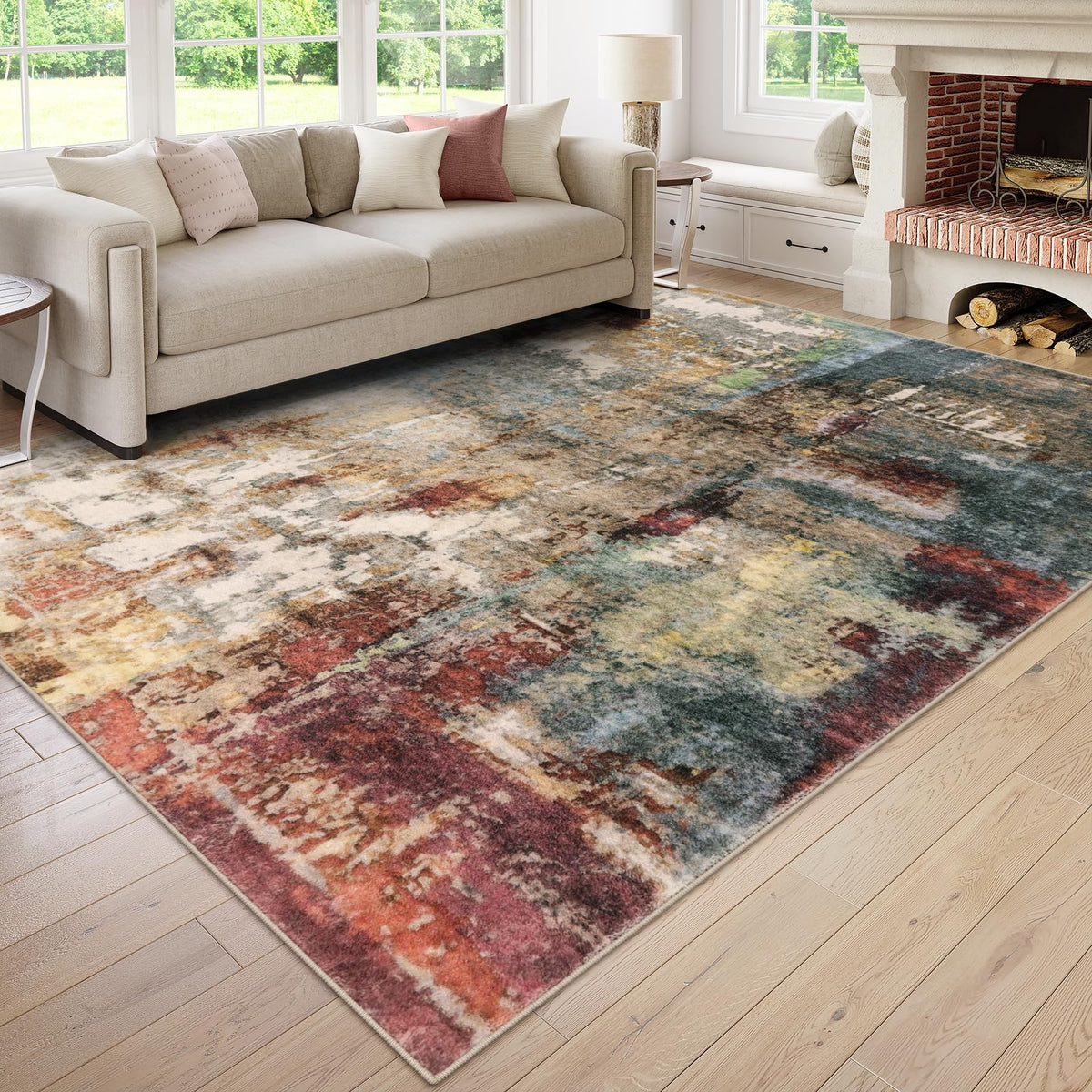 Lahome Modern Abstract Washable 5x7 Area Rugs for Living Room, Colorful Soft Bedroom Rug Low Pile Non Slip,Stain Resistance Dining Room Carpet for Nursery Office Entrance Home Office Decor