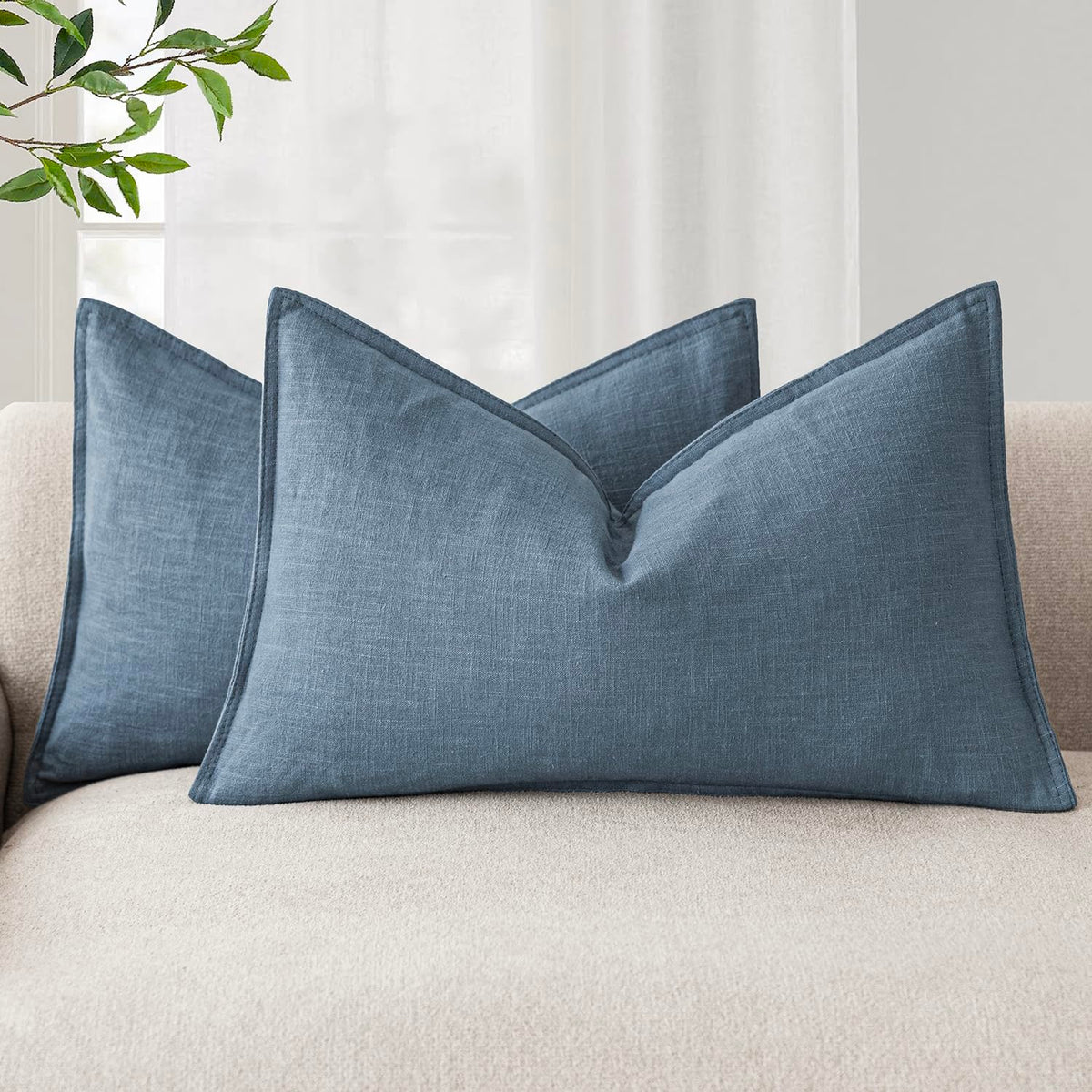 Foindtower Linen Solid Decorative Throw Pillow Covers 18x18 Natural Beige
