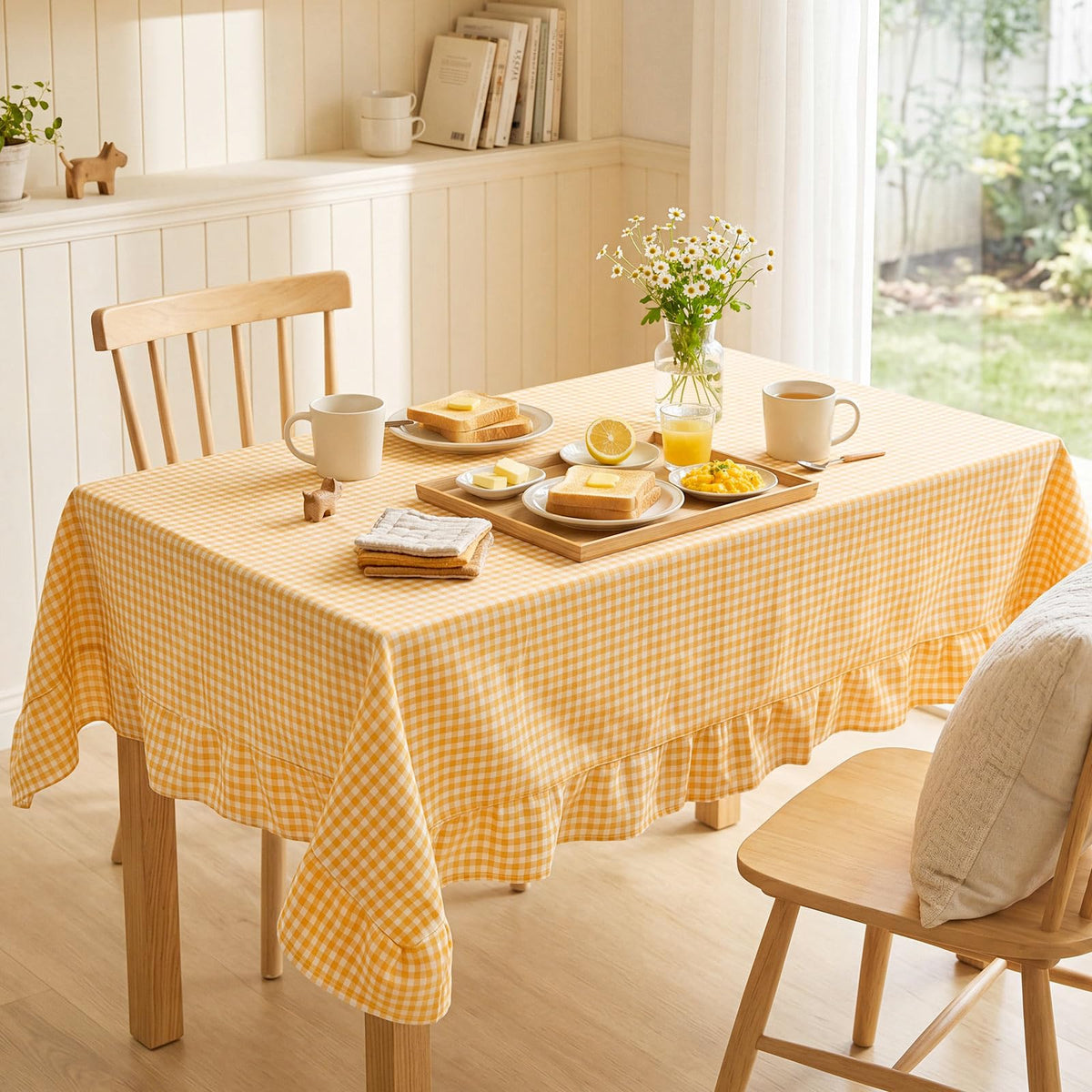 Mindsoft Brown Ruffled Gingham Tablecloth, 52 x 70 Inches, Rectangle