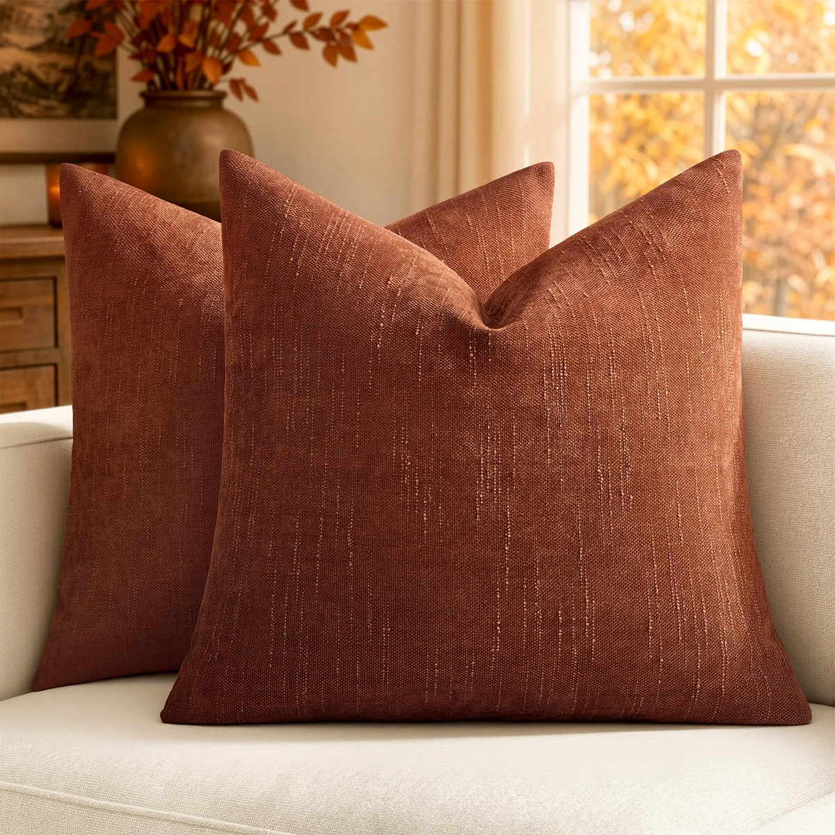 MIULEE Textured Chenille Throw Pillow Covers 20x20 Inch Taupe Grey