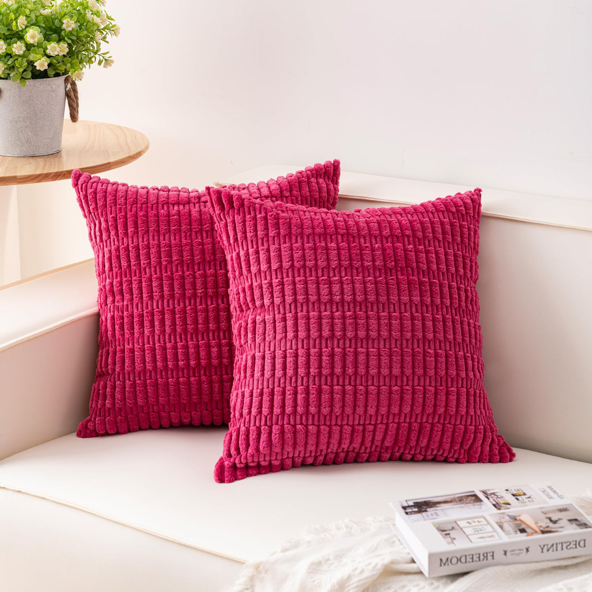 Pack of 2 Corduroy Decorative Throw Pillow Covers 18x18 Inch, Cream White