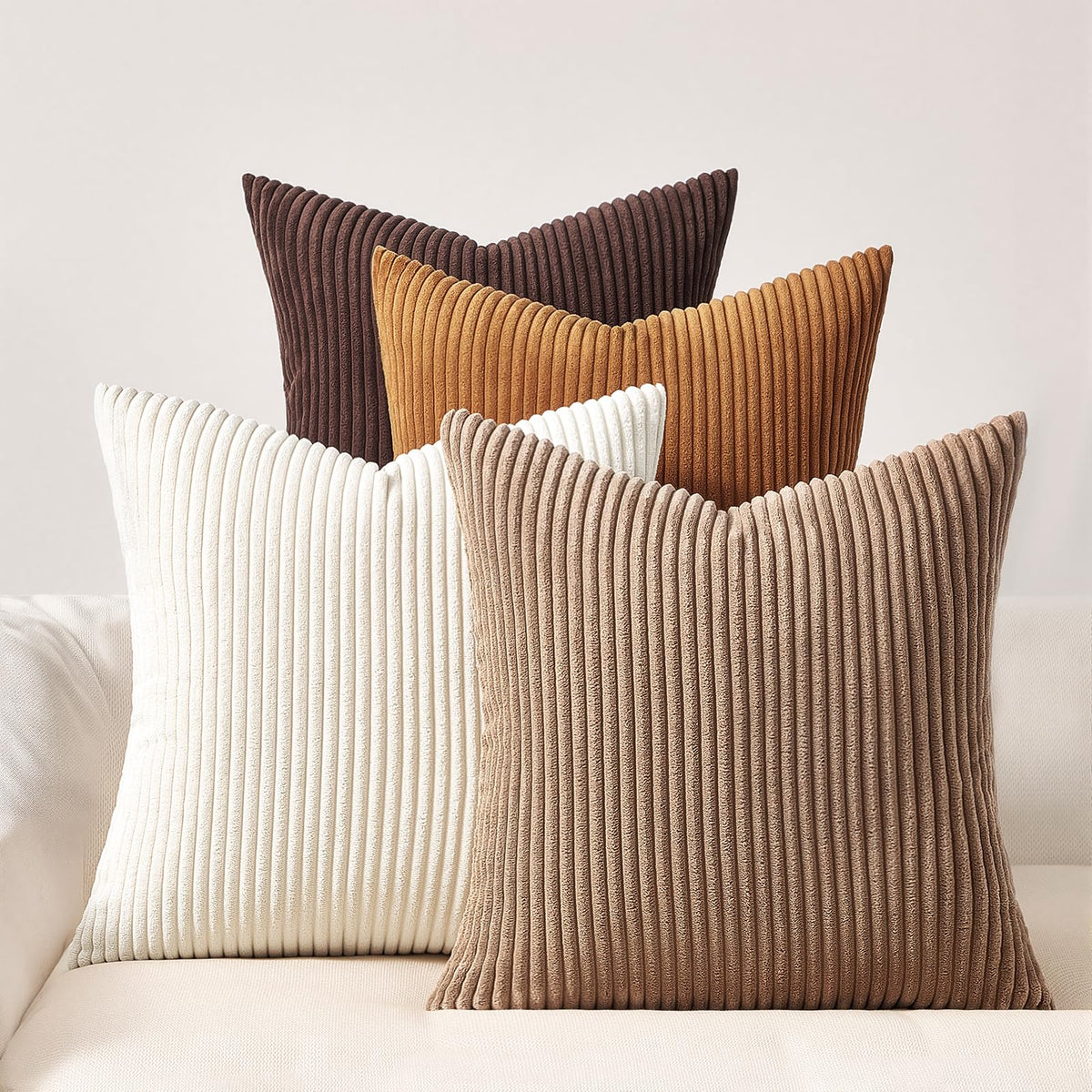 Topfinel Fall Burnt Orange Decorative Throw Pillows Covers 18x18 Inch Set of 4,Yellow Green Gradient Series Corduroy Striped Square Pillow Case,Western Modern Cushion Cover for Couch Sofa Bedroom