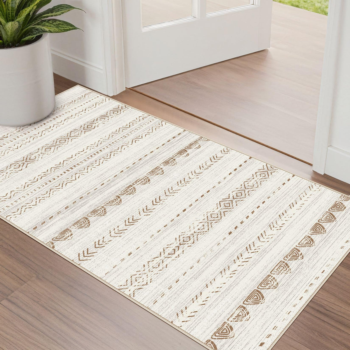 Nakagishi Boho 5x7 Area Rug Living Room Rugs Machine Washable Beige/Brown