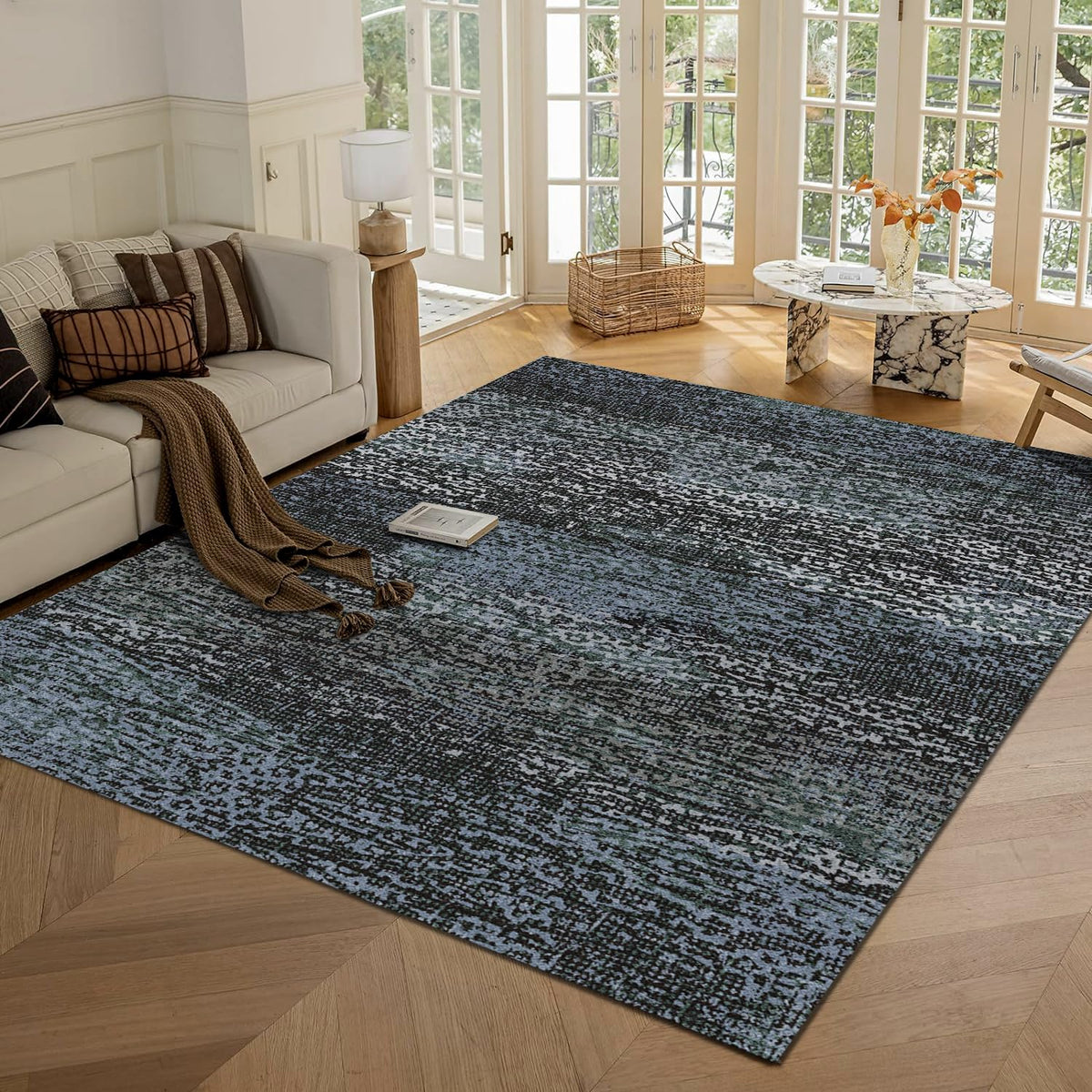 RUGSURE Washable Area Rugs - Perfect for Living Room, Bedroom, Kids Room, Nursery - Stain & Water Resistant Non-Slip, Pet & Child Friendly, Vintage Tribal Area Rugs (Green, 5' x 7')