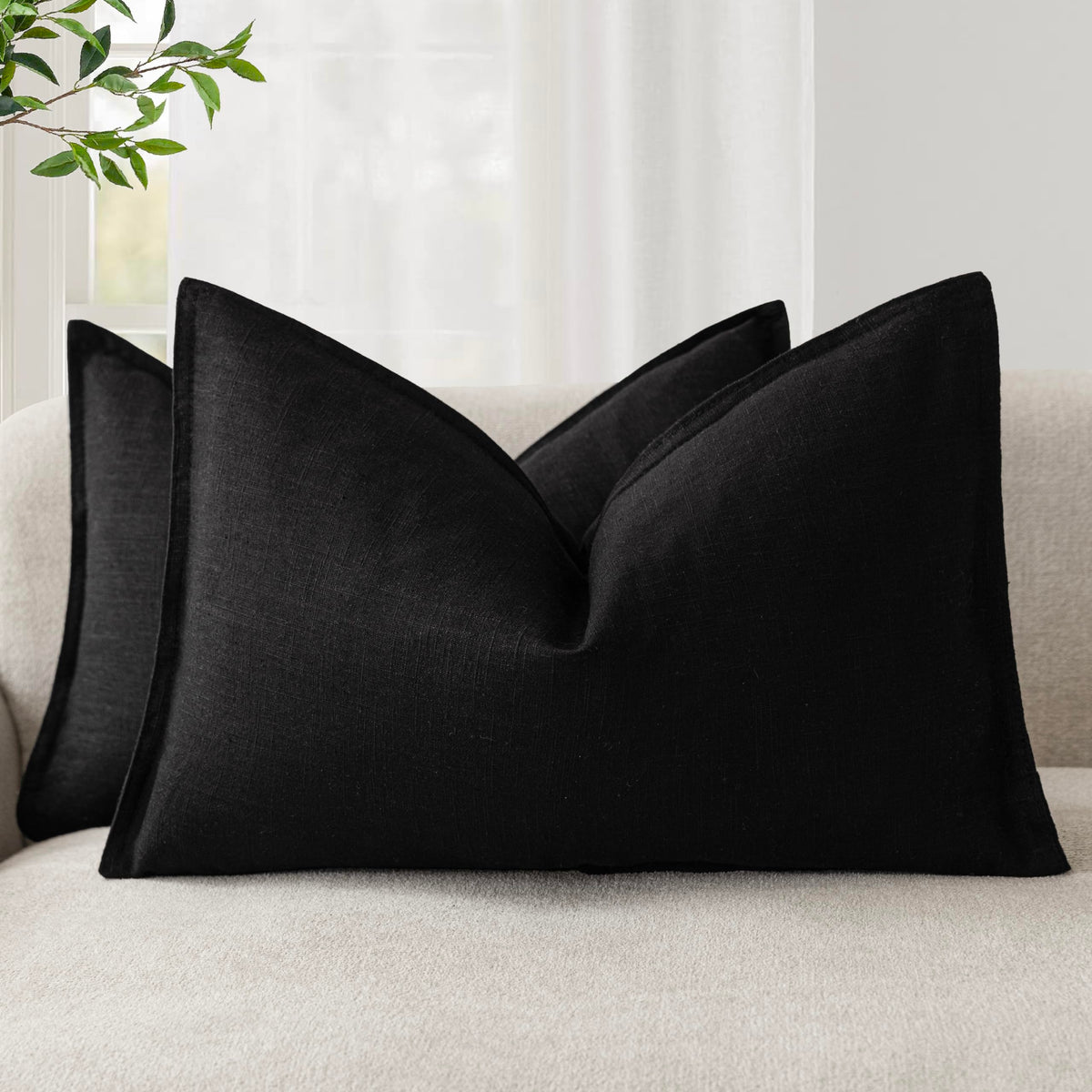 Foindtower Linen Solid Decorative Throw Pillow Covers 18x18 Natural Beige