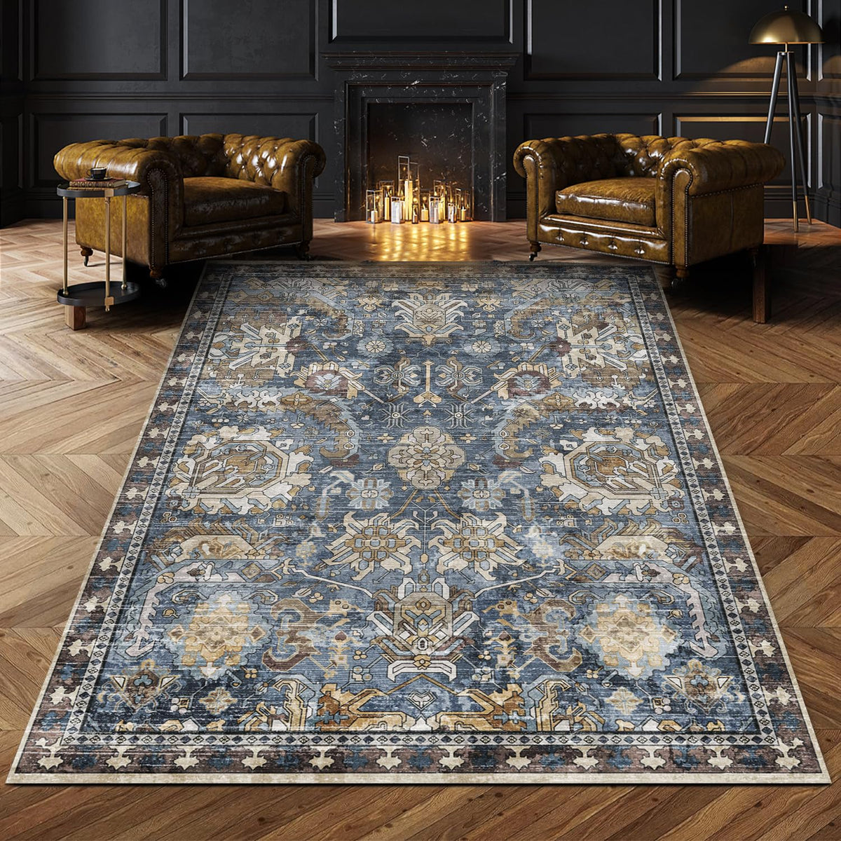 RUGSURE Washable Area Rugs - Perfect for Living Room, Bedroom, Kids Room, Nursery - Stain & Water Resistant Non-Slip, Pet & Child Friendly, Vintage Tribal Area Rugs (Green, 5' x 7')
