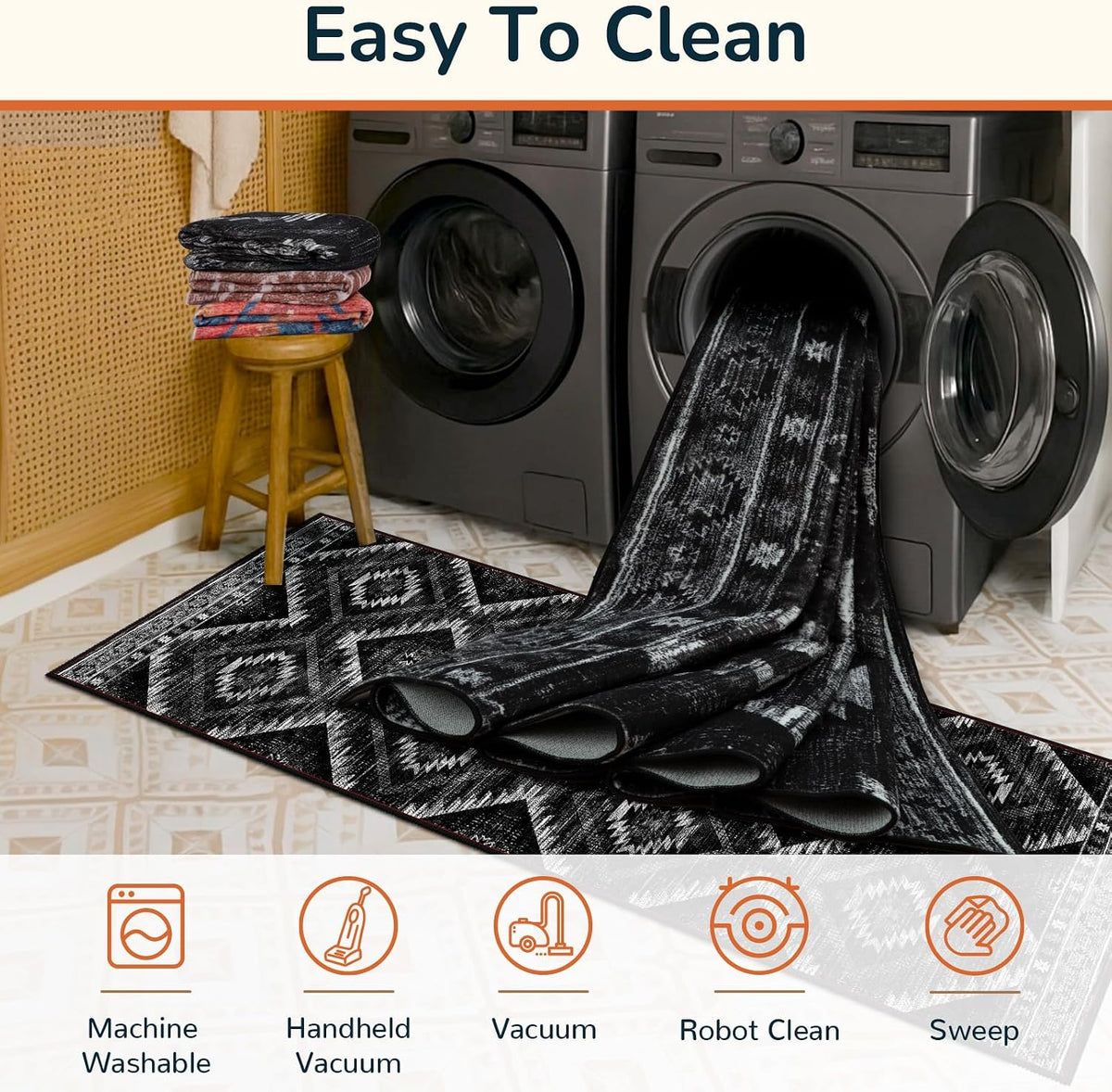 BESTSWEETIE 5'x7' Washable Area Rug for Living Room Bedroom Black