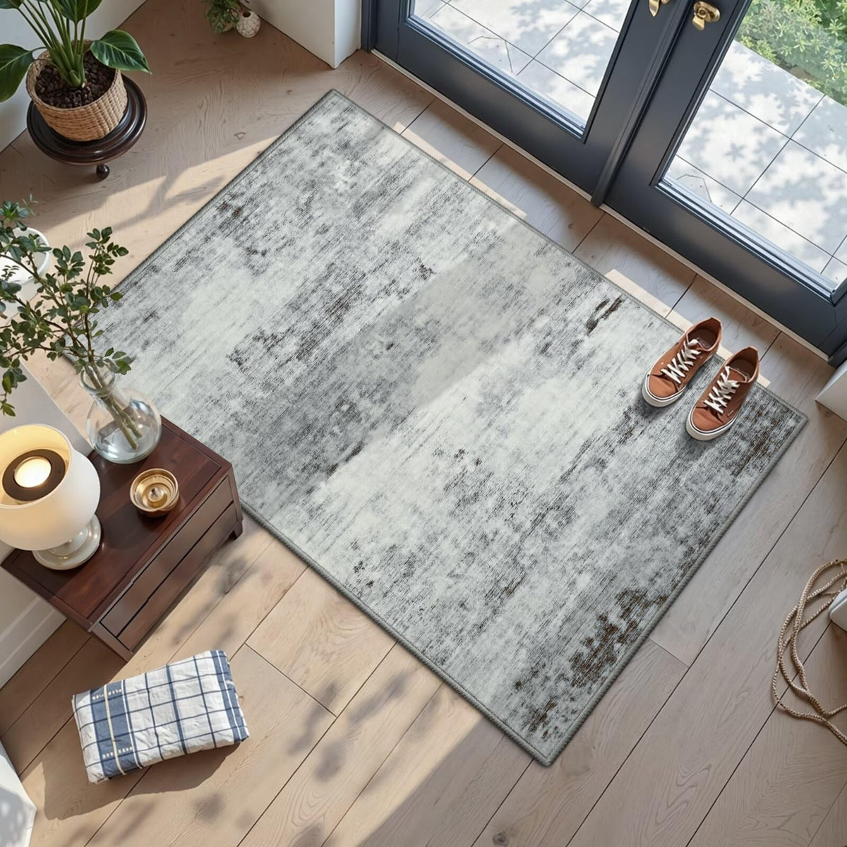 Toneed 4'x6' Washable Area Rugs for Bedroom Living Room, 48"x72" Grey