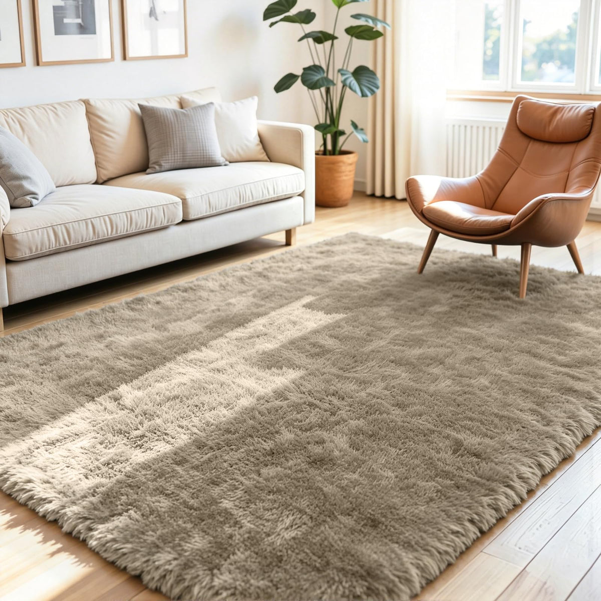 8x10 Fluffy Area Rug for Living Room: Soft Non-Slip Black Bedroom Carpet