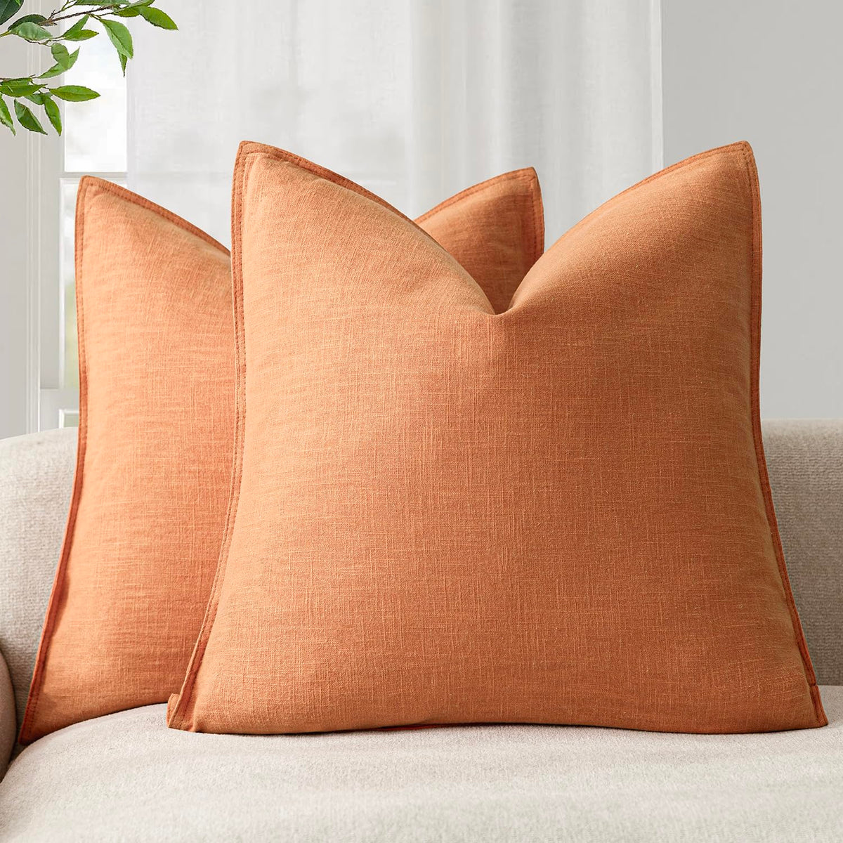 Foindtower Linen Solid Decorative Throw Pillow Covers 18x18 Natural Beige