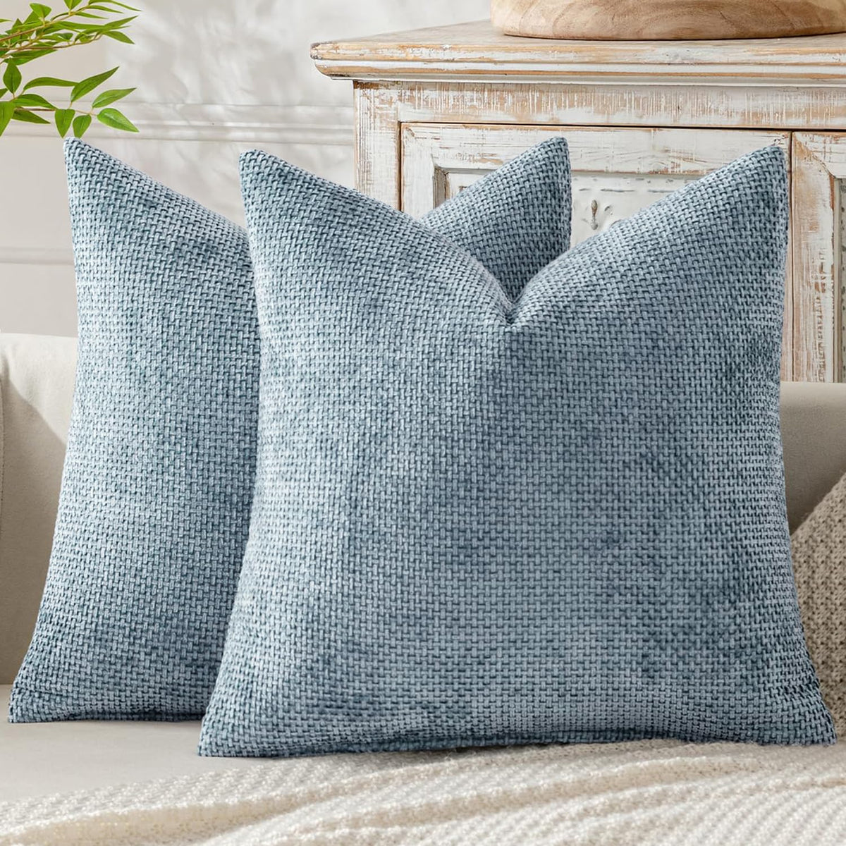 MIULEE Decorative Couch Throw Pillow Covers 18x18 Inch Coastal Blue 2 Pack