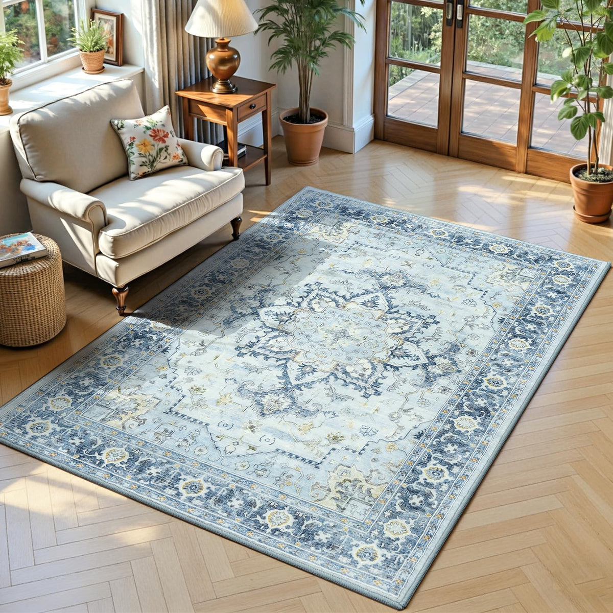 Lofus 5x7 Area Rugs for Living Room Bedroom, Soft Boho Carpet Floral Brown